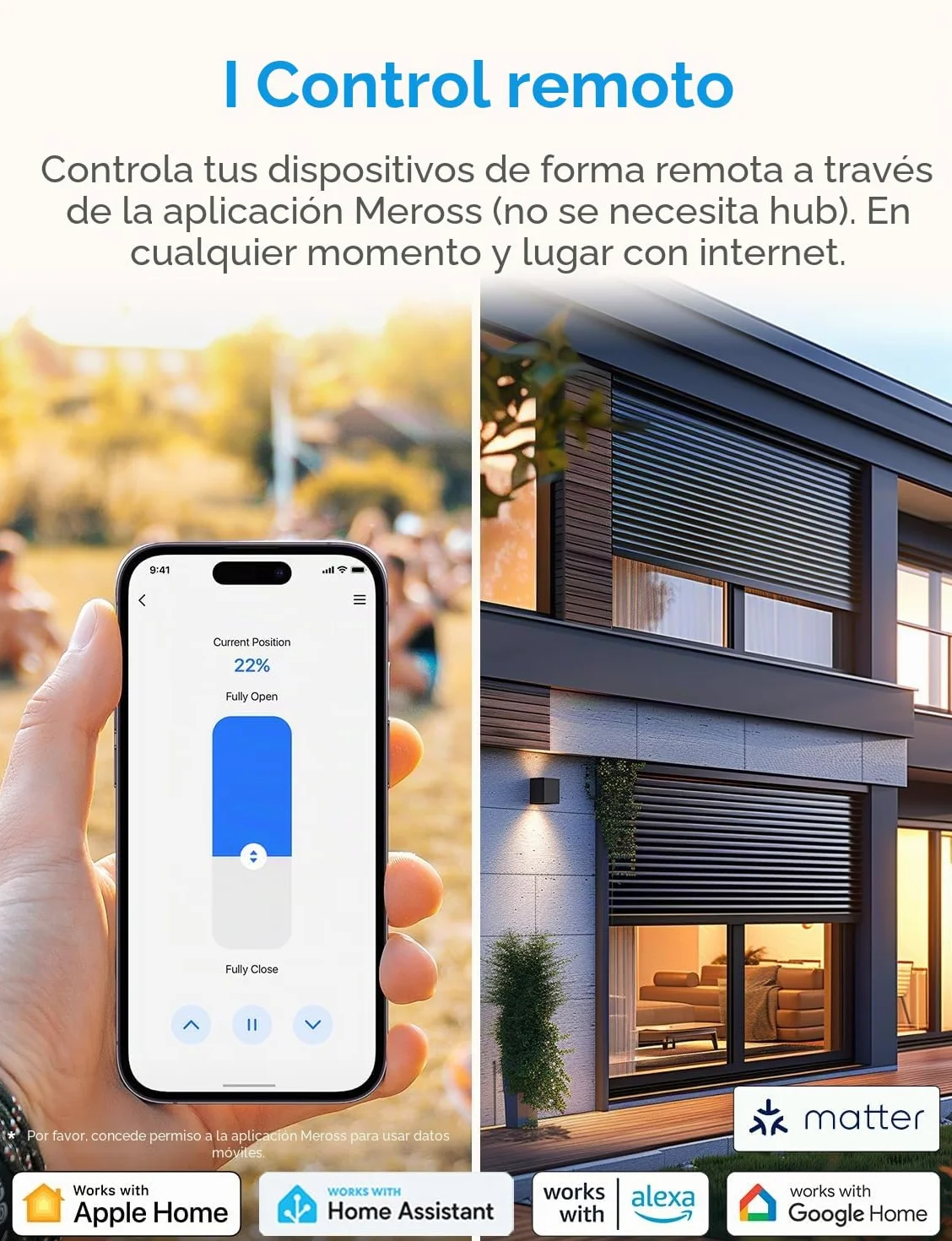 meross Matter Interruptor Persiana WiFi 80x80mm, Compatible HomeKit/Alexa/Google, Control Porcentaje/Voz/App/Programación, Control Local sin Internet, Respuesta Milisegundos (Necesita Neutro)