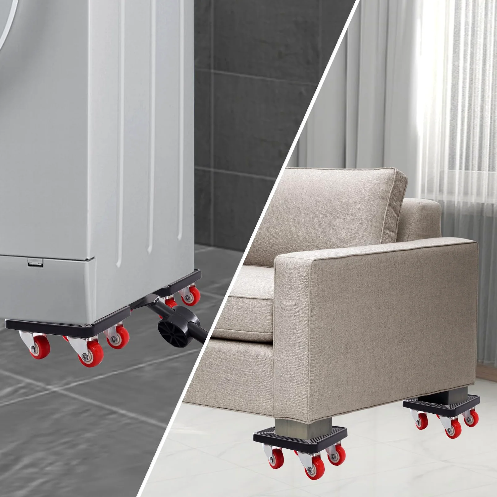 Ruedas para Muebles Pesados Juego 9 Piezas Elevador De Muebles Ruedas para Mover Muebles 4 Ruedas Transporte Rueda PU Giratoria 360 Gradosalmohadillas Antideslizantes Palanca MAX para 400kg