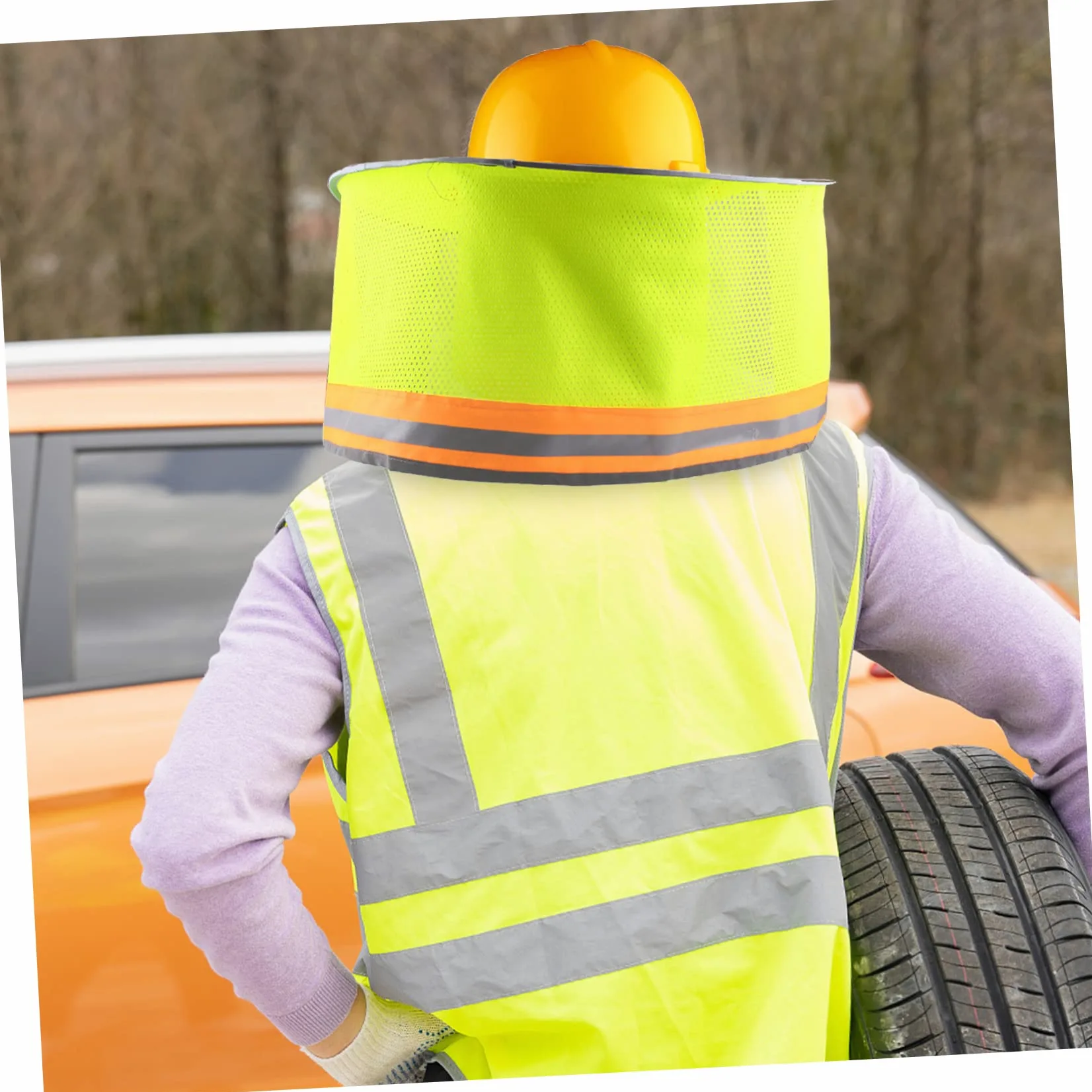 2 piezas de protección solar reflectante para casco protector de ala completa protección de cuello transpirable de alta visibilidad naranja neón para obras y actividades al aire libre