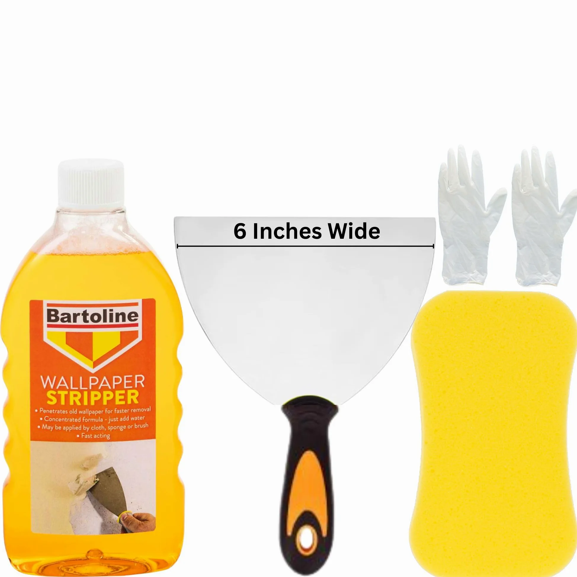 Juego de decapantes de papel pintado. El paquete incluye pelacapeles Bartoline, raspador de papel pintado ancho, esponja grande y un par de guantes, apto para todo tipo de eliminación de papel pintado