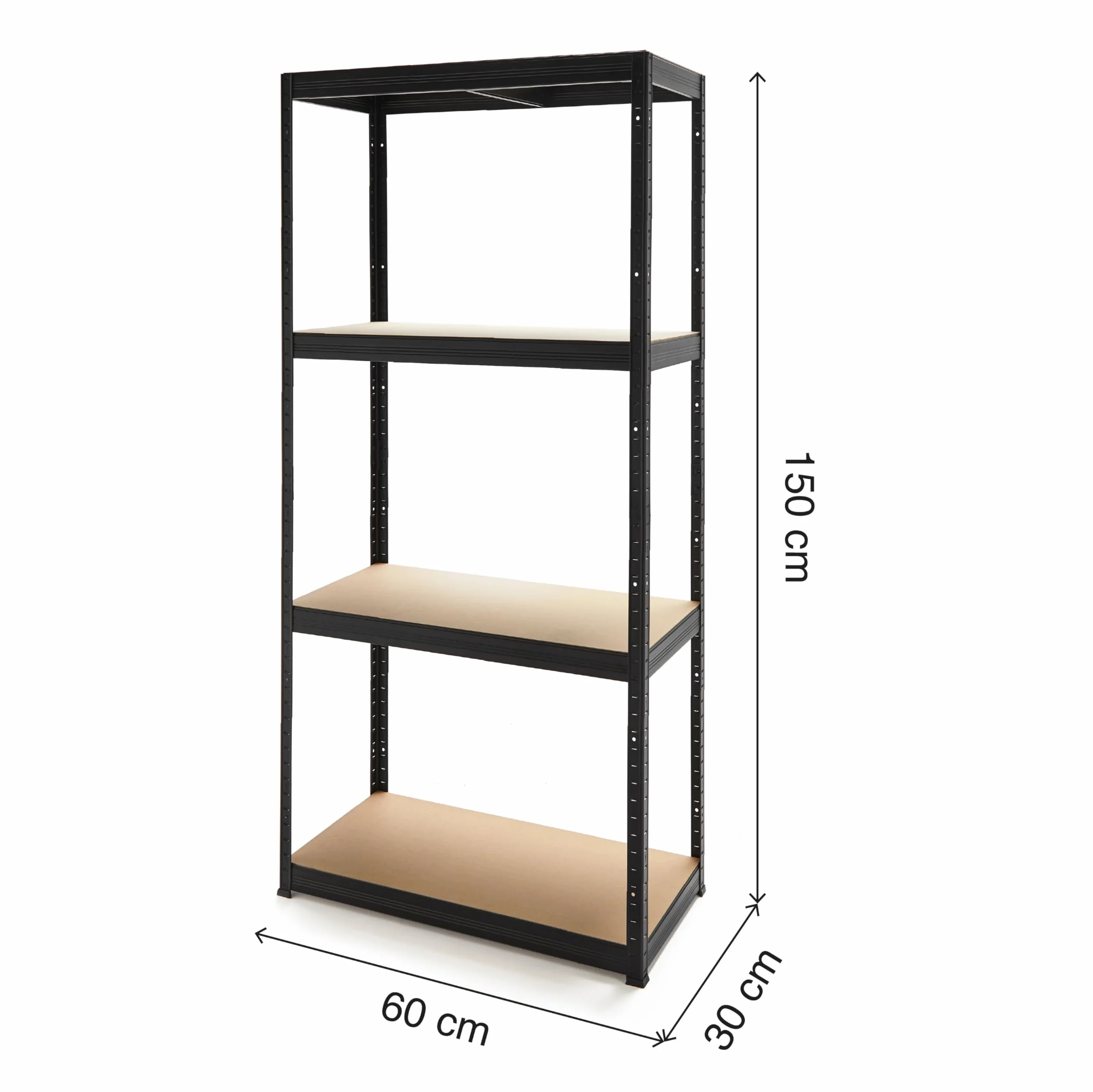 KITHOME - Estantería Metálica Almacenaje de Acero en Negro y 5 Baldas de MDF, 150x75x30cm