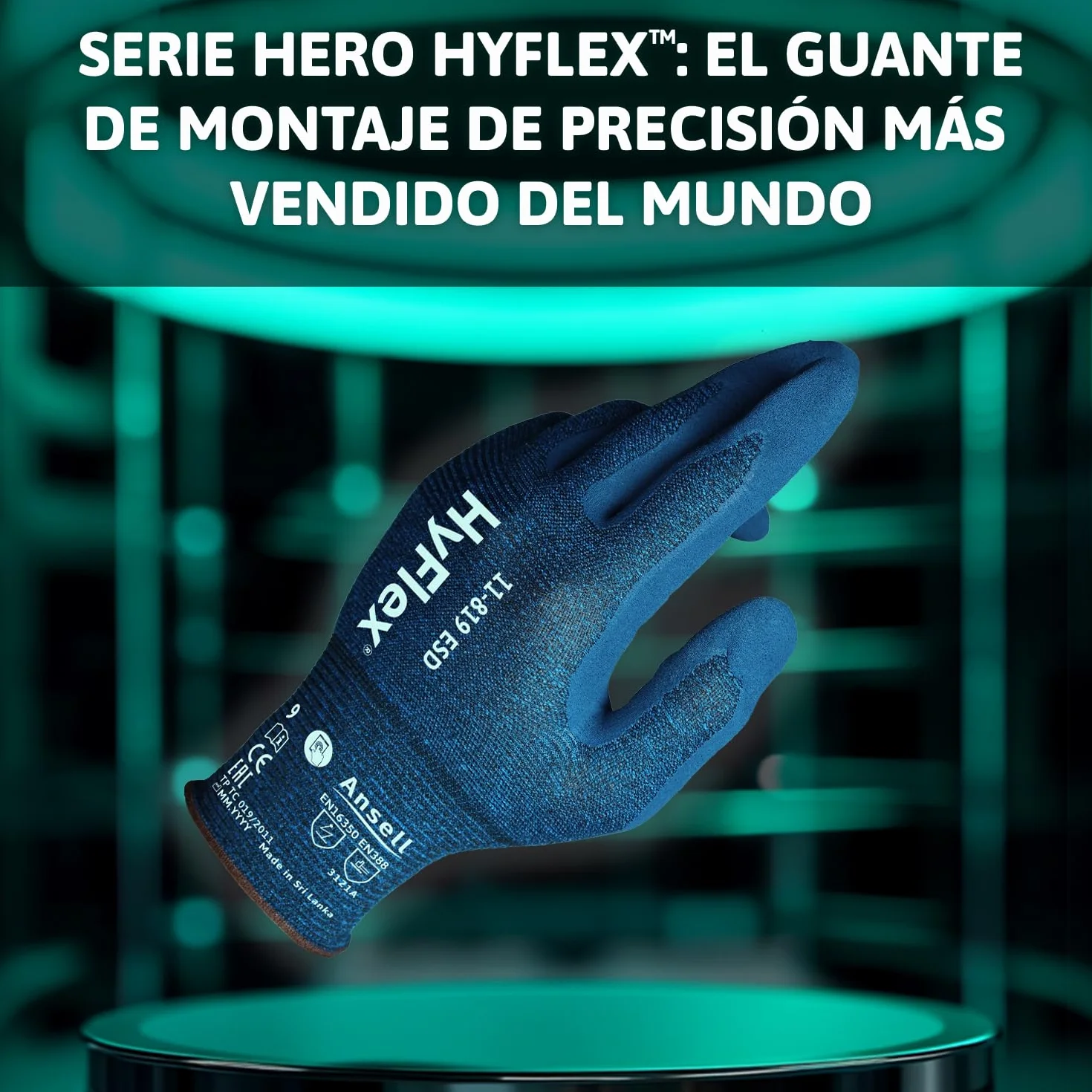 Ansell HyFlex 11-819 Guantes Trabajo Electricista Nitrilo ESD Antiestatico Touchscreen Azul Talla L 12 Pares