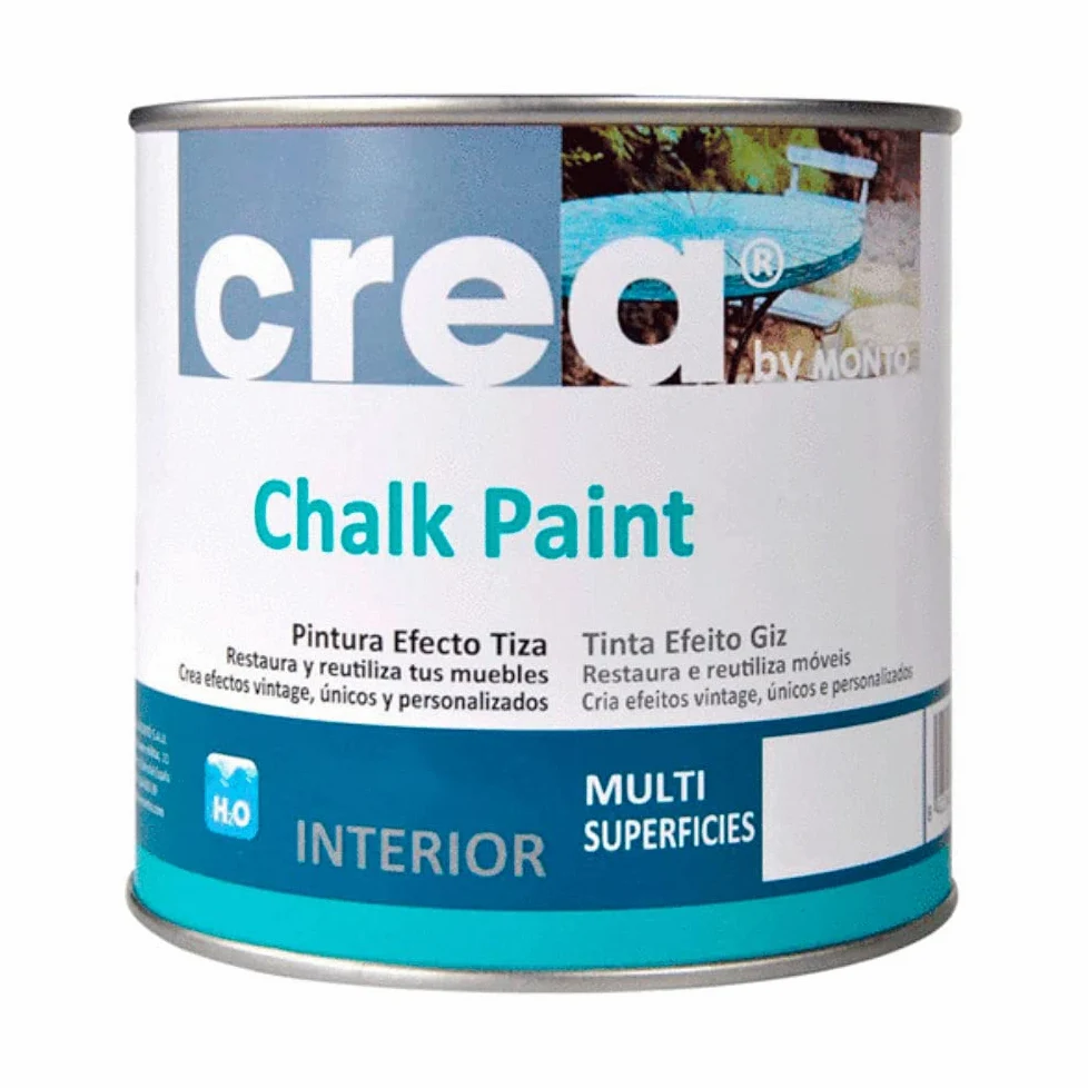 Montó Pintura Mate al Agua para Crear Efectos Vintage o Envejecidos. Chalk Paint 500ml Gama Crea (Gris Azulado)