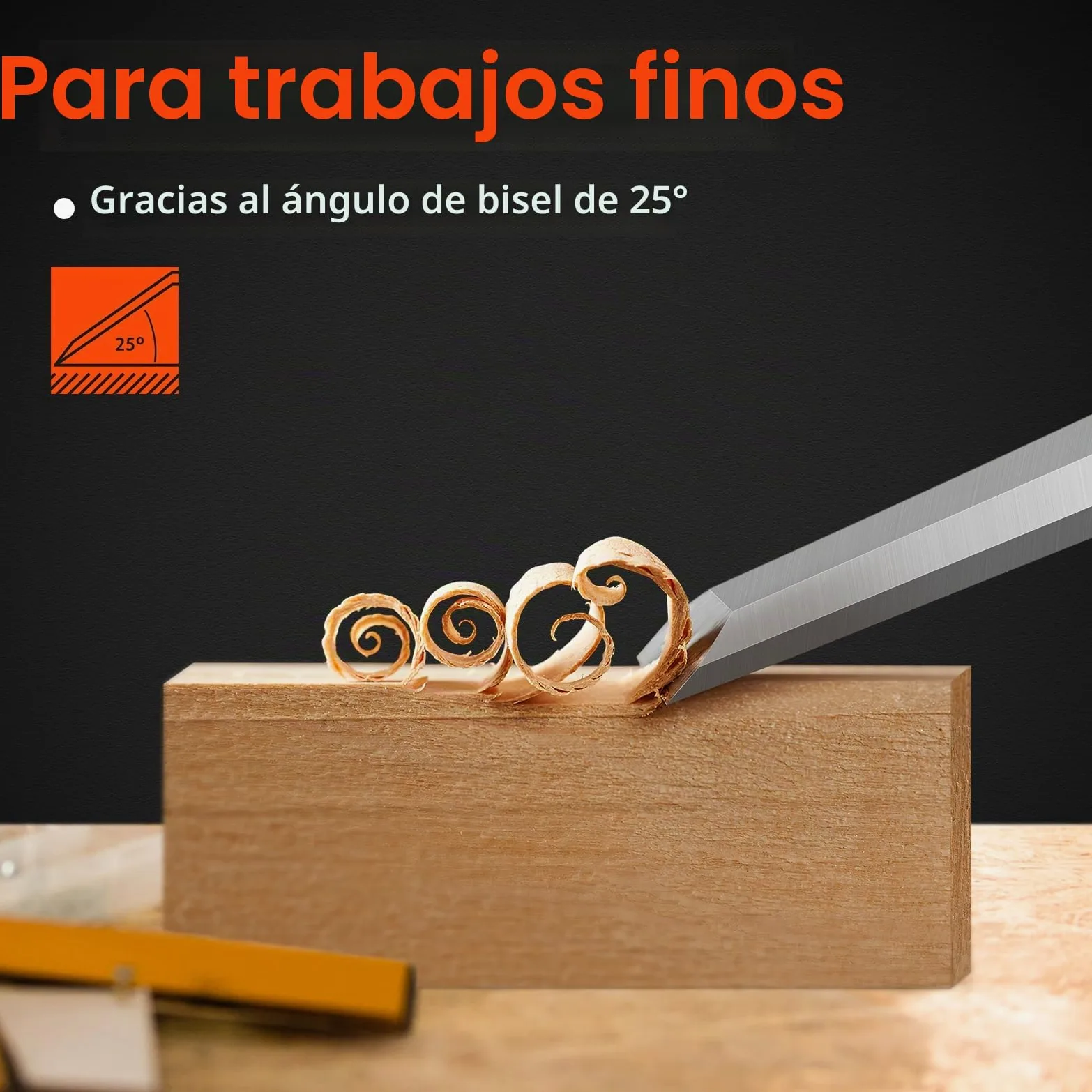 Juego De Cinceles Para Madera De 6 Piezas, Incluye Juego De Cinceles Afilados (6, 12, 19, 25, 32, 38mm) y Piedra De Amolar, Juego De Cinceles Para Madera Con Tapa De Impacto De Metal Resistente