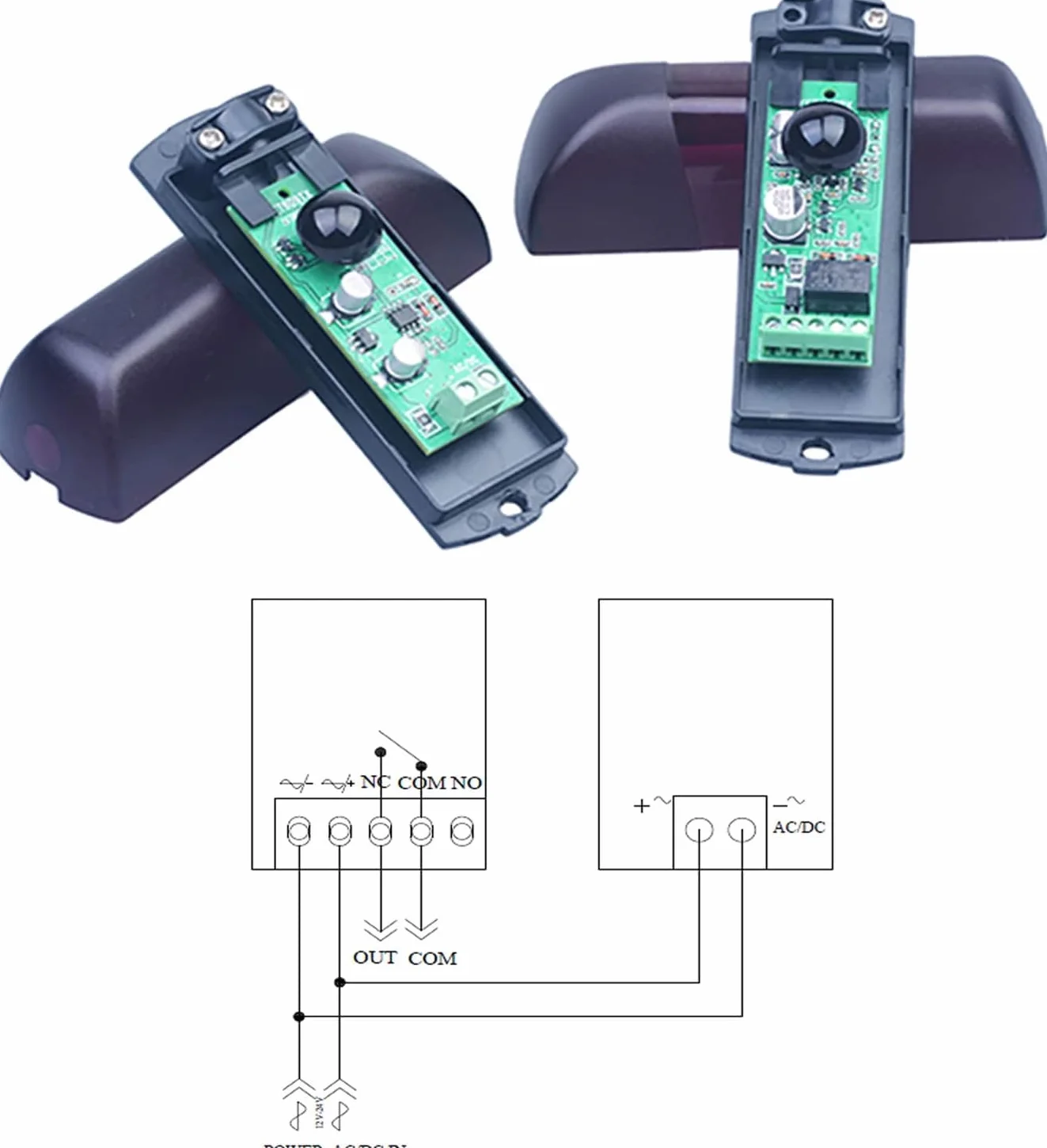 Juego Pareja par de fotocelulas infrarojos universales Sensor Externo automatico Puertas de Garaje Seguridad 12V/24 AC DC Contacto NO NC COM con Filtro Solar 20 Metros