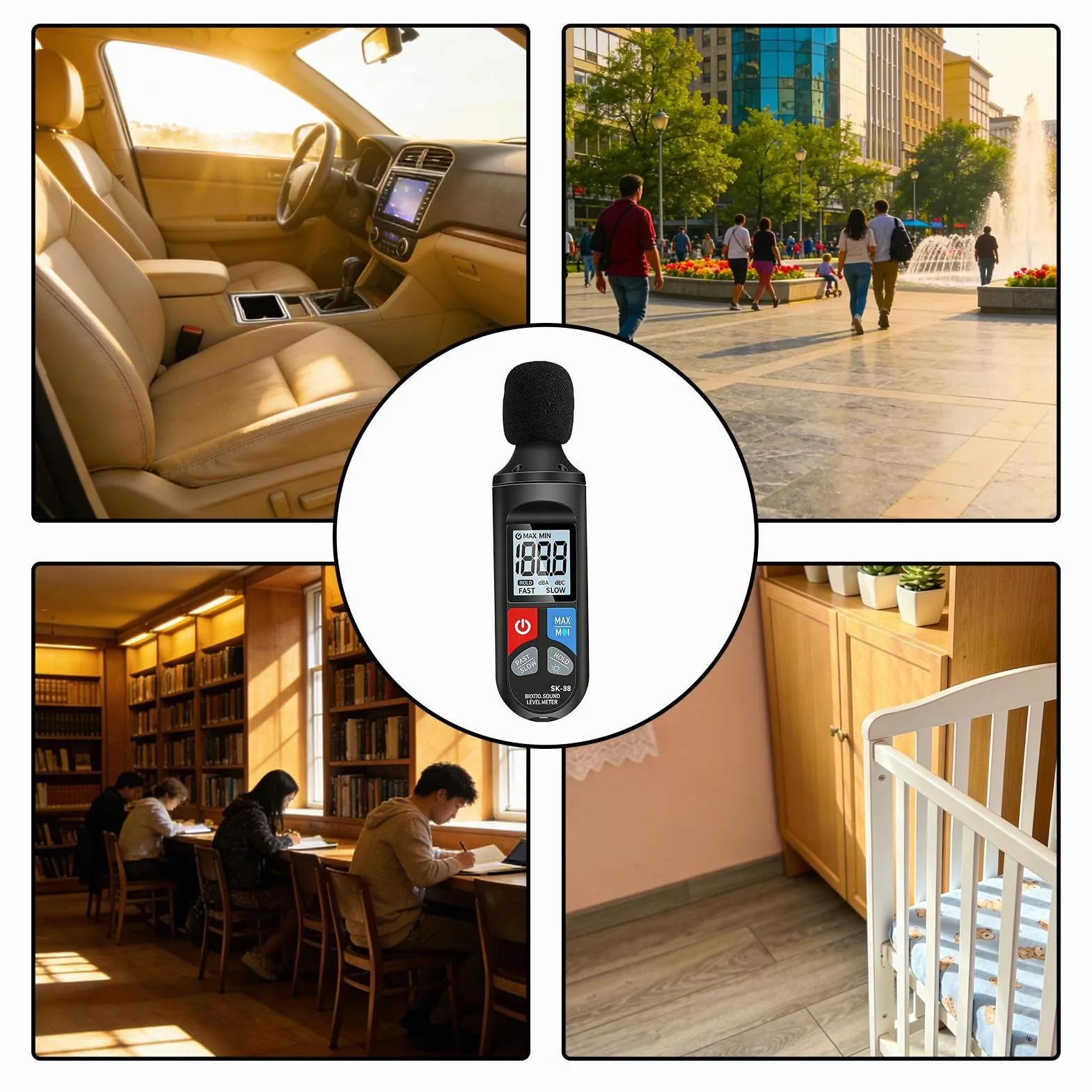 Medidor de decibelios - Sensor de ruido de medición de ruido de 30-130dB | Medidor de decibelios para vecinos de ruido,Para clase, vecinos, en el coche, oficina, hogar, instrumentos musicales