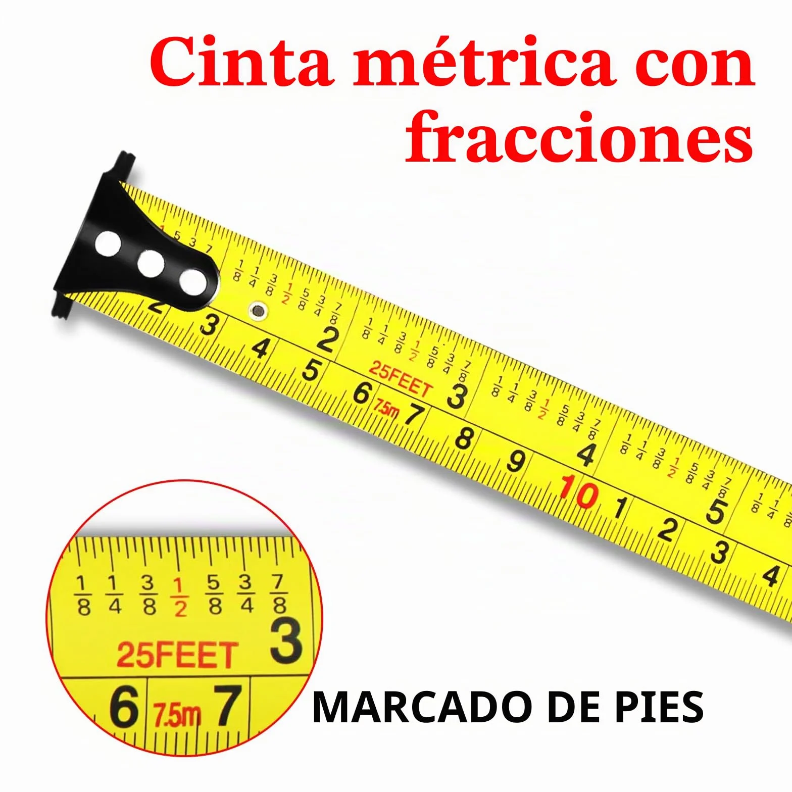 WISEUP Cinta métrica profesional 5 m, autobloqueo, carcasa ABS, clip cinturón