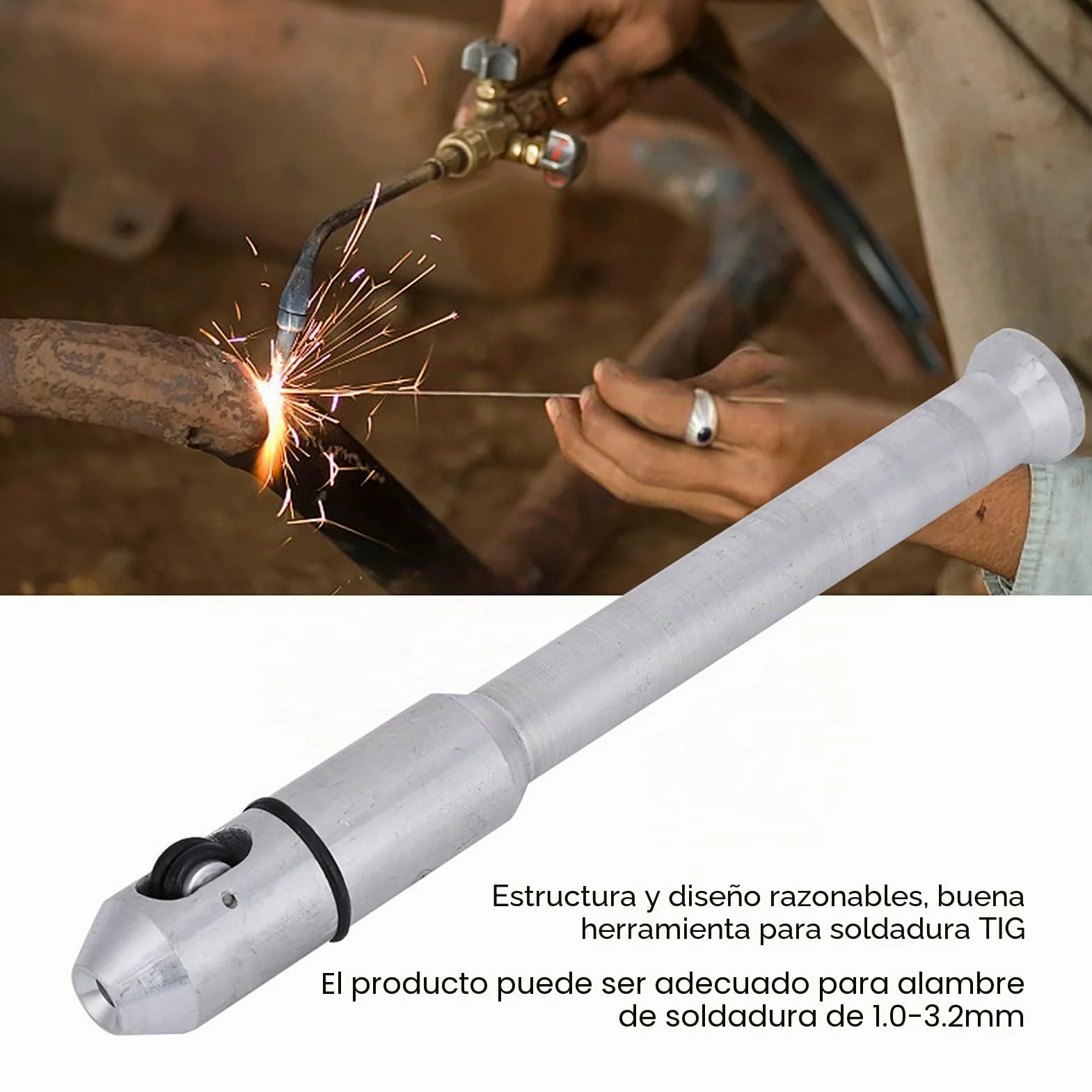 Pluma Soldadura TIG 1.0-3.2 mm, Soporte Varilla Soldadura Accesorios TIG, Alimentador Dedos para Equipo Soldadura, Herramienta Aleación Blanca Plateada, Accesorios para Varilla de Soldadura