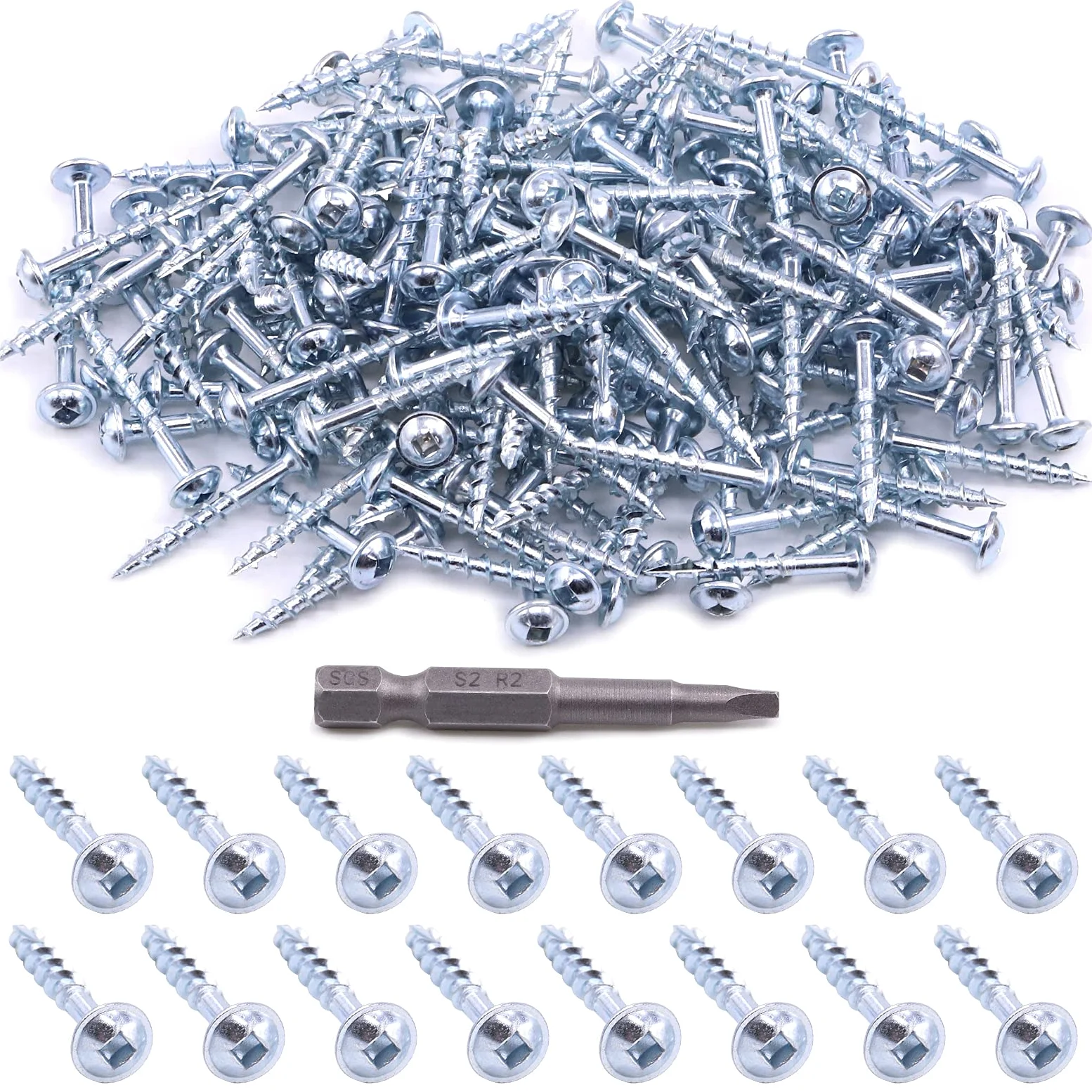 Glarks 160 tornillos de agujero de bolsillo #8 x 1-1/4 pulgadas con revestimiento de zinc, tornillos de madera autorroscantes de rosca gruesa para madera y chapa (rosca gruesa #8 x 1-1/4 pulgadas)