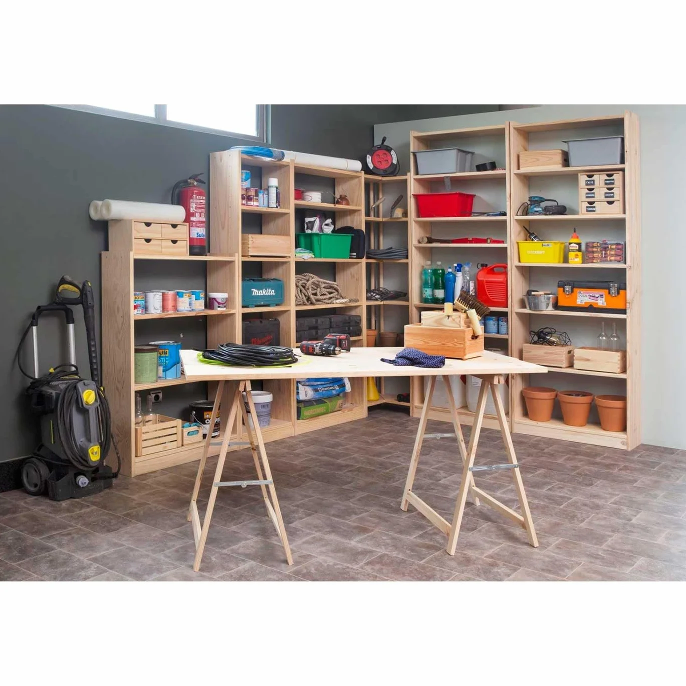 Acan - Pack 2 Caballetes de Madera Plegables para carpintería, Bricolaje, Montar tableros, Cortar Madera, 75 x 73,5 cm