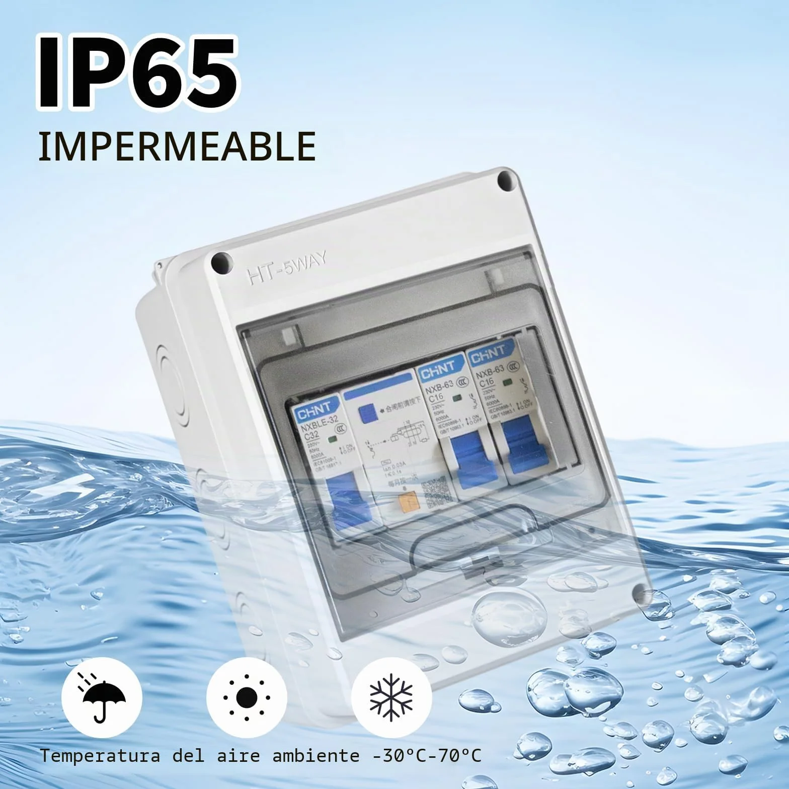 Caja de fusibles empotrada, distribuidor pequeño con interruptor fi, AC 32 A, IP65 resistente al agua, interruptor de separación AC 16 A+160 A para casa y oficina