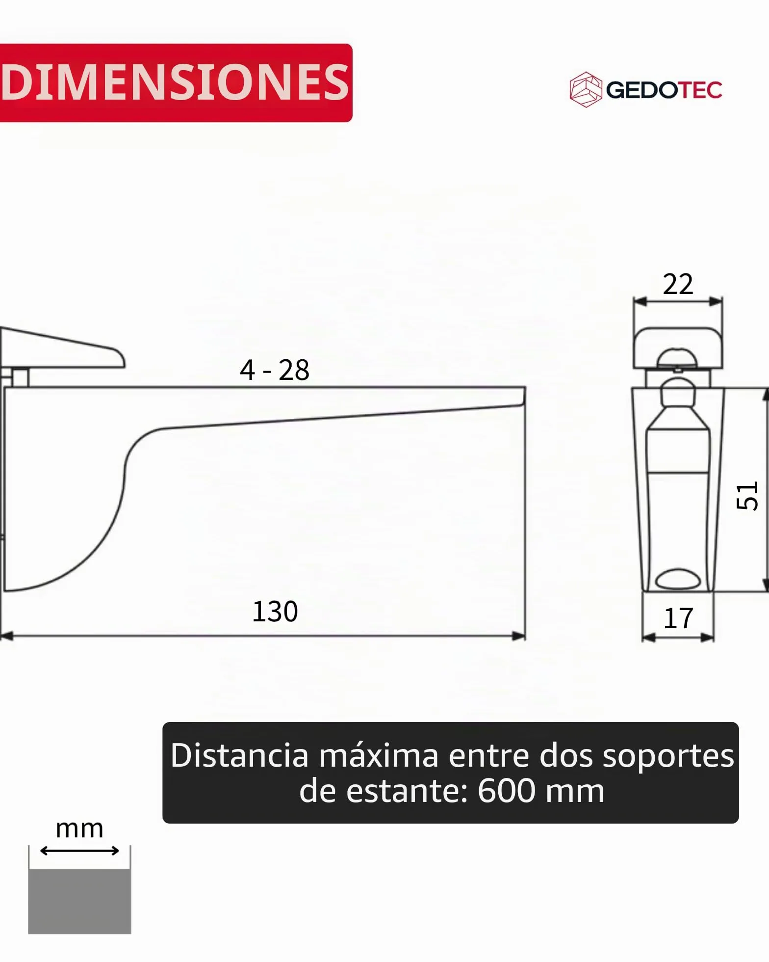 Gedotec Design Soporte de estante de vidrio - Plata mate | 2 piezas - soporte de estante de carga pesada | PINOCCHIO | estante de pared de metal | soporte de estante hasta 50 kg | soporte de estante