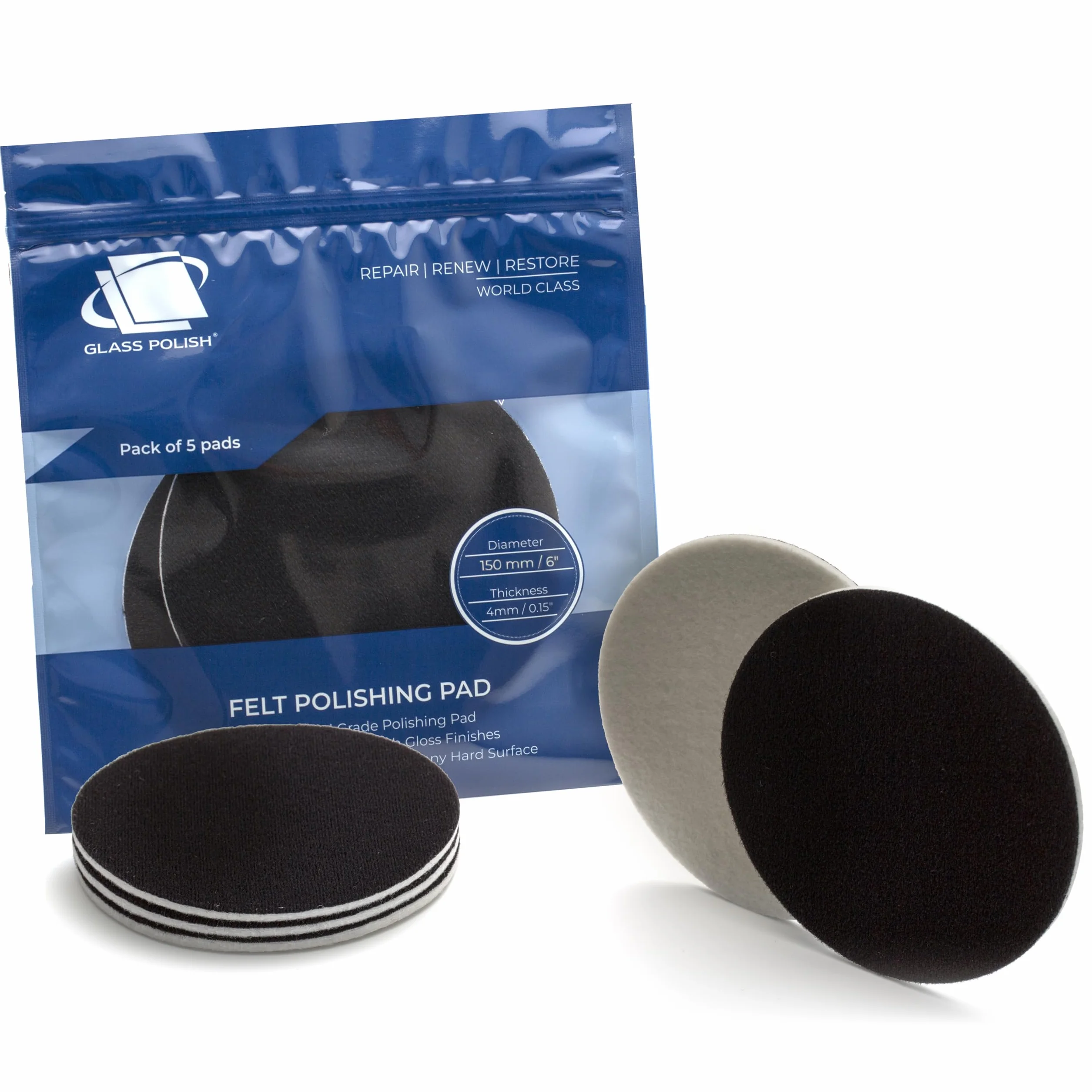 Almohadilla de pulido de fieltro cubierto de terciopelo (150 mm, 5 unidades), para pulir vidrio, plástico, metal, mármol