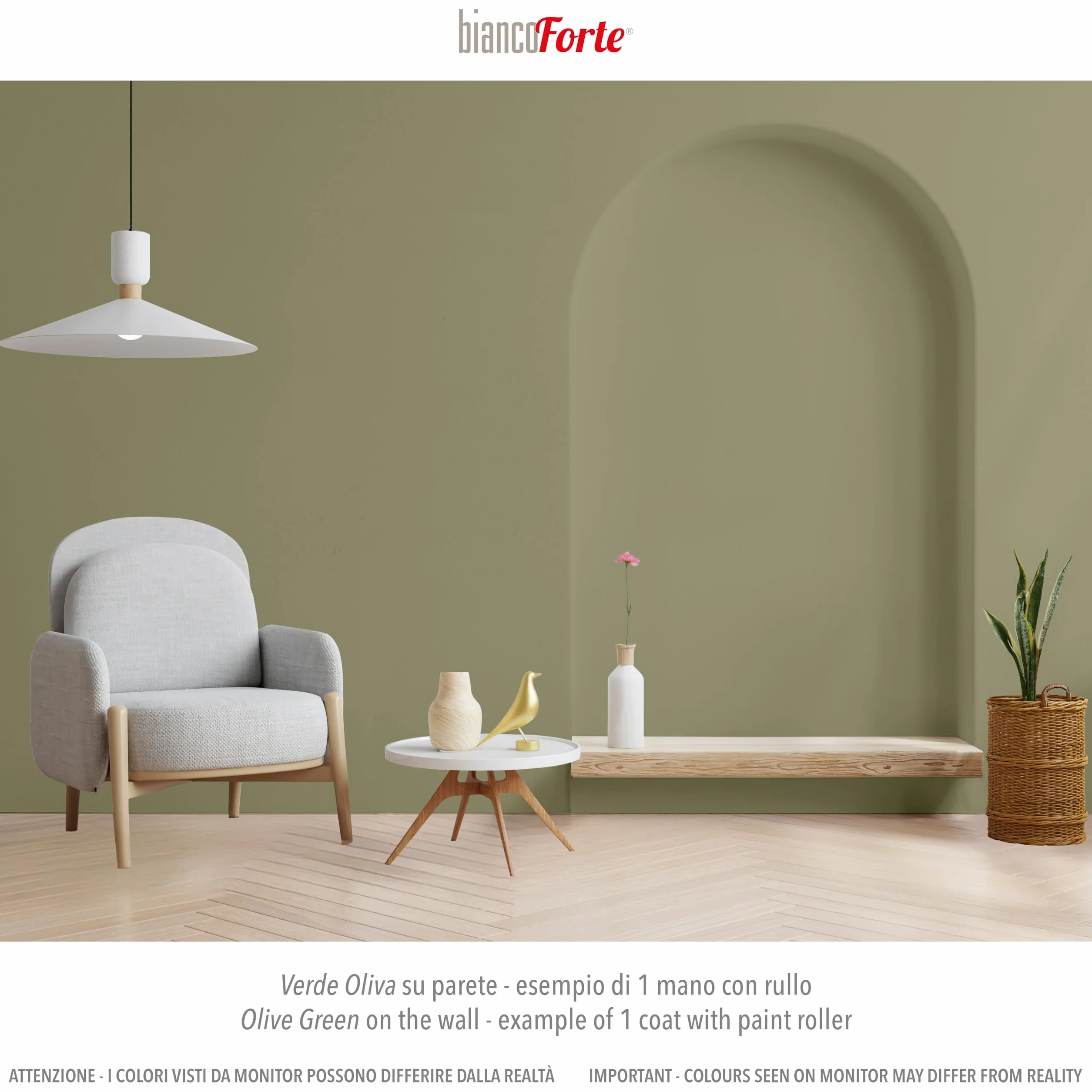 Bianco Forte - Verde Oliva - (1L) Pintura a la Tiza con Acabado/Protección 2 en 1: Chalk Paint Súper Resistente para Muebles, Paredes y Puertas – Secado Rápido, Interior/Exterior, Mate