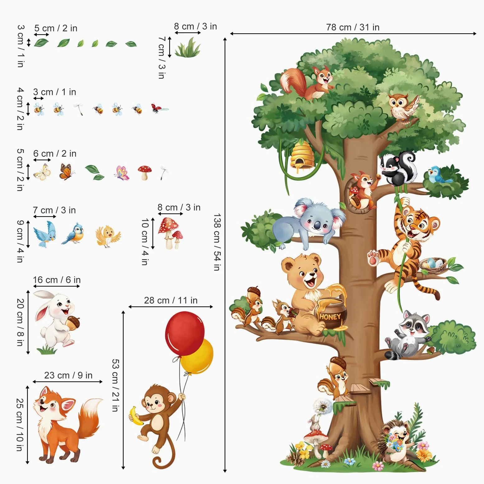decalmile Pegatinas de Pared Animales del Bosque Árbol Grande Vinilos Decorativos Animales Zorro Conejo Ardilla Adhesivos Pared Habitación Infantiles Niños Bebés Guardería