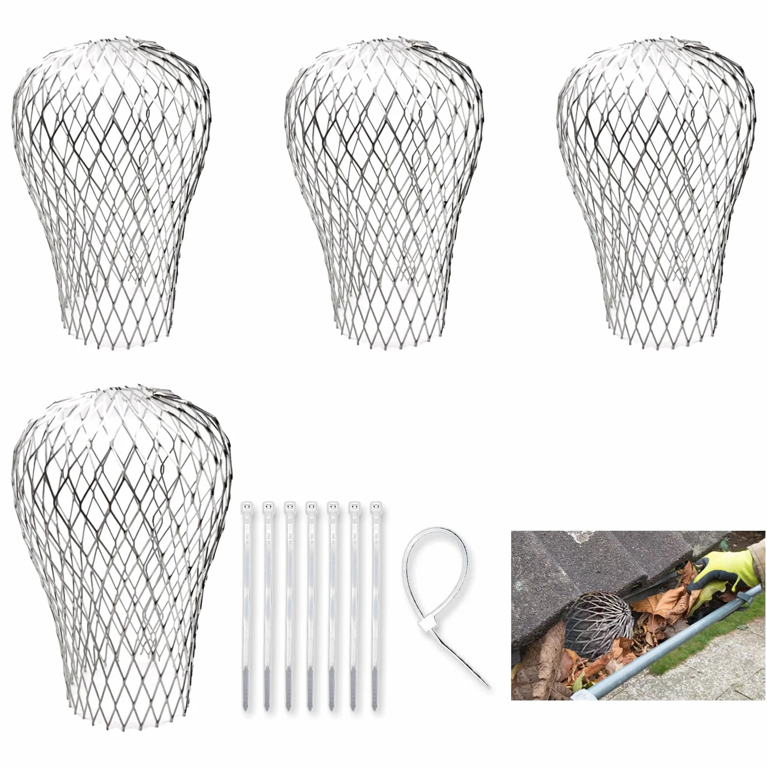 4 Piezas Rejilla Desague Jardin, Tapa Desague Terraza, Para Canalones Y Bajantes, Canalones de PVC Para Lluvia y Tejado, Sumidero de Terraza, Apto Para un Diámetro de 3 a 15 cm