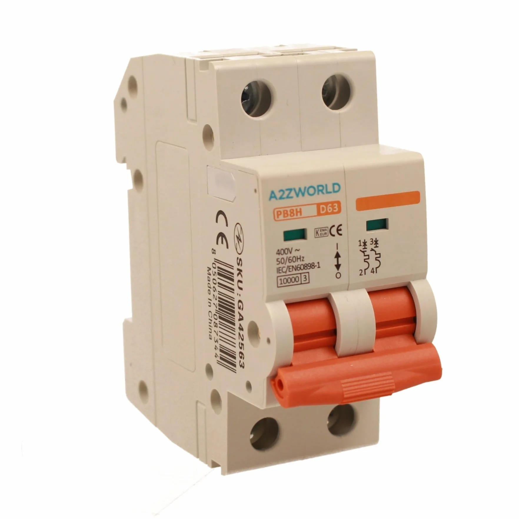 Interruptor magnetotérmico curvo D 63A D63, bipolar 2P 10kA, 2 módulos DIN 220 V AC, certificado IEC60898-1, serie profesional PB8H