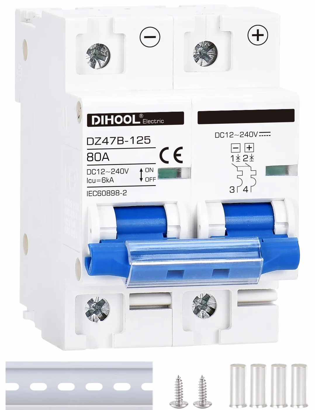 Disyuntor DC dz47 2P 80Amp 12V 24V 36V 48V DC MCB protección contra cortocircuitos aislador de interruptor de desconexión para panel solar batería UPS inversor fotovoltaico sistema fotovoltaico