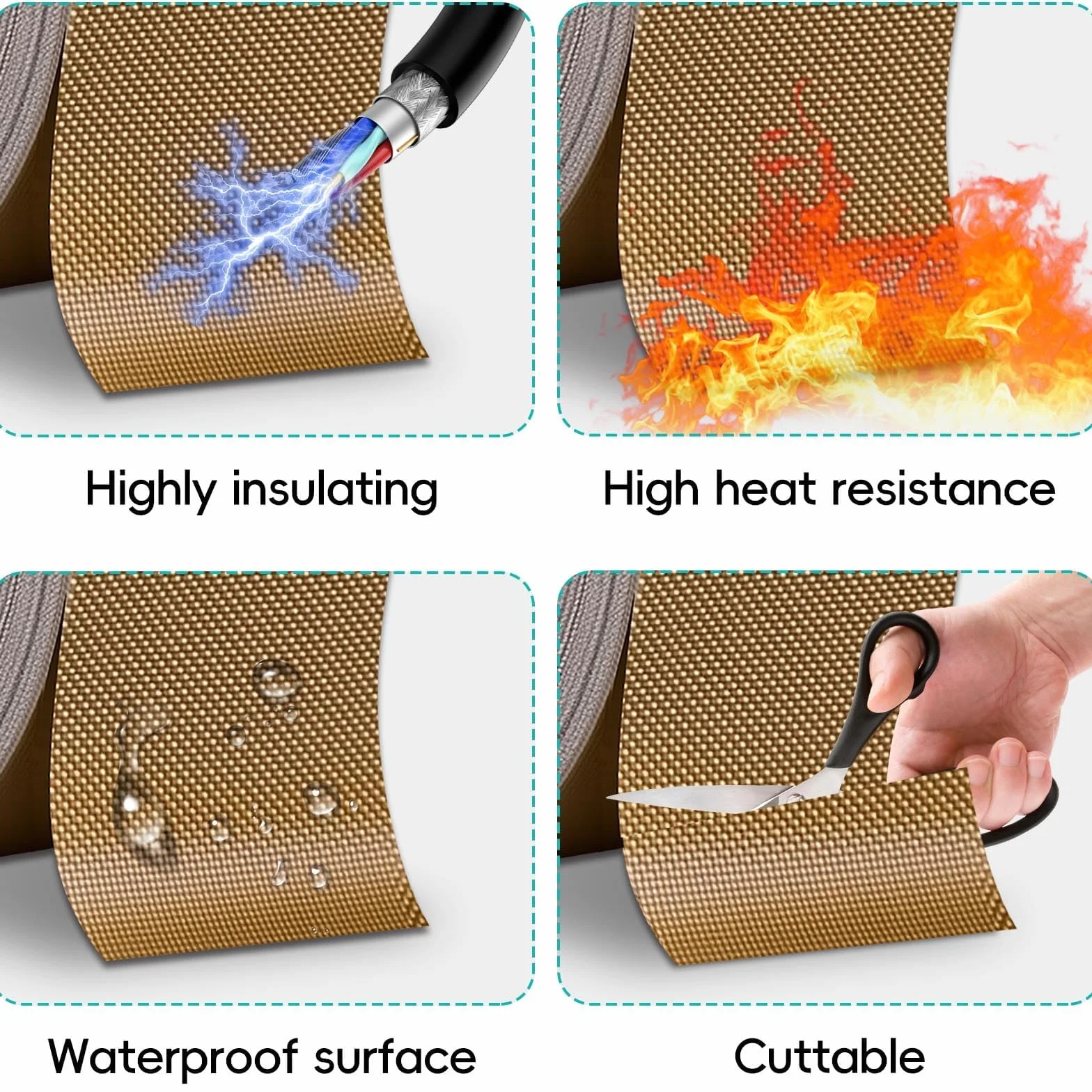 Cinta Alta Temperatura 0.18x25mmx12m Cinta Adhesiva Ignifuga de Teflon Alta Temperatura para Envasadora al Vacío Sellado a Mano