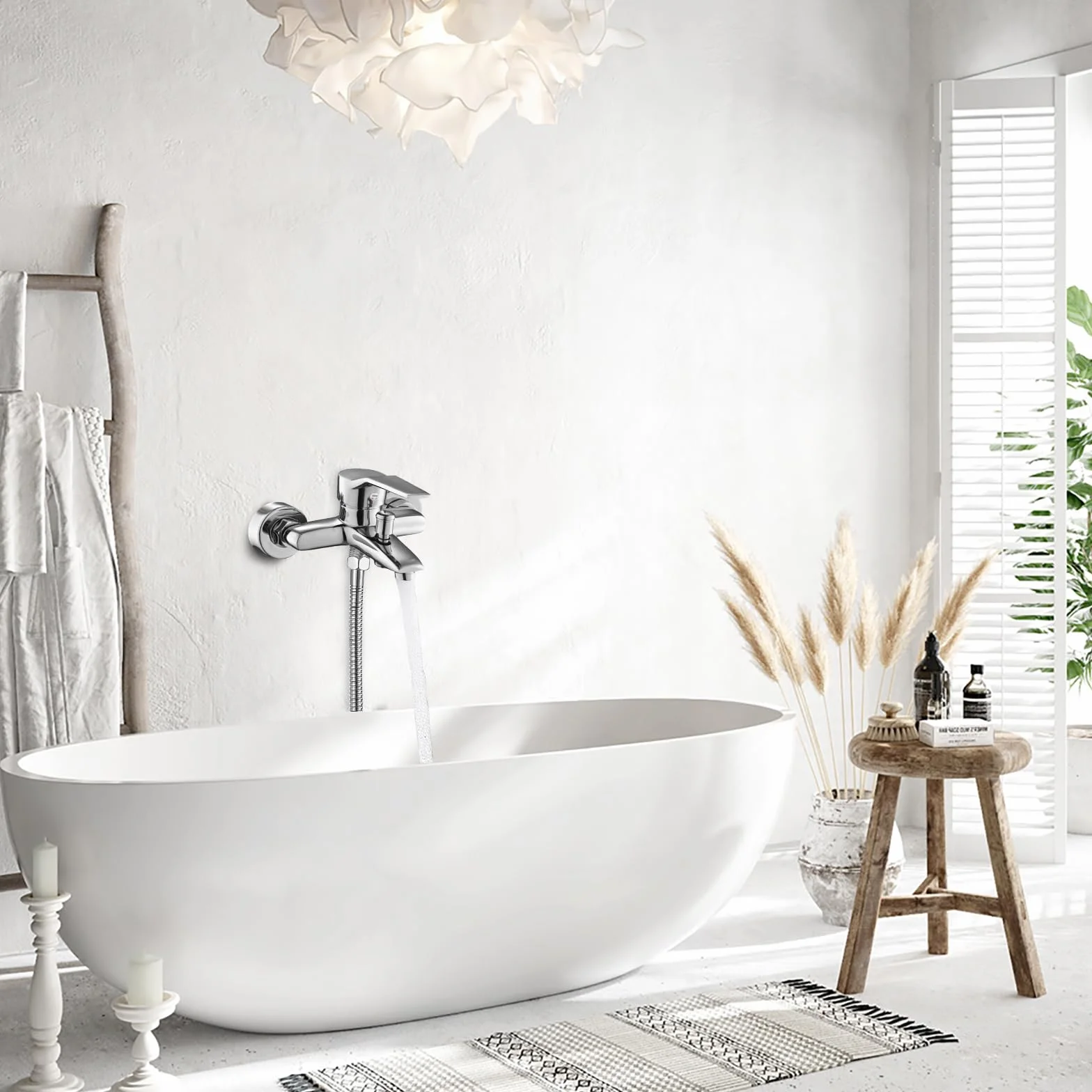 Bocguy Grifo mezclador para bañera, grifo de bañera, grifo de ducha, grifo monomando, salida de ducha para bañera y ducha, cartucho de cerámica cromado