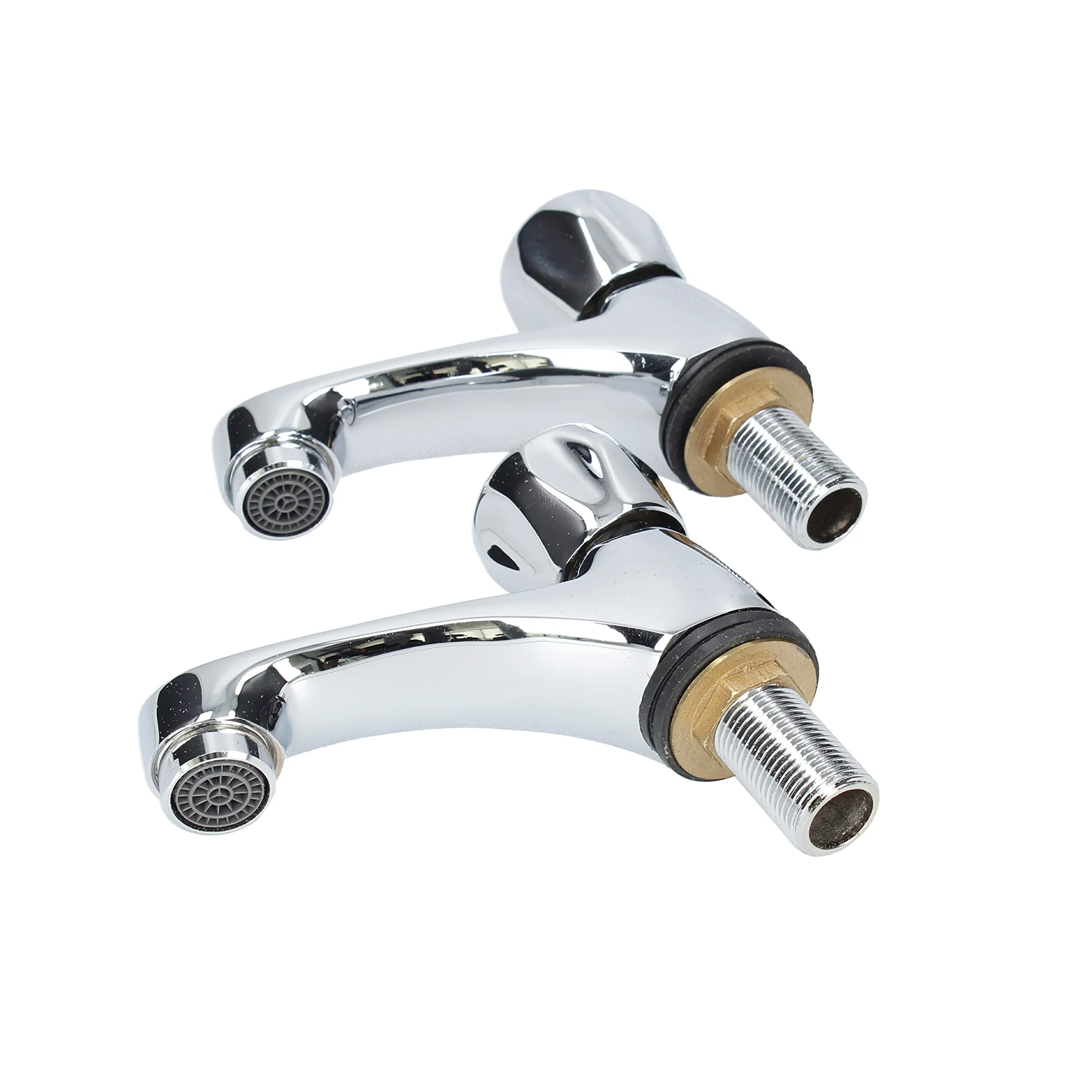 Fontastock URBEL FSKFGB004 Set de 2 grifos Individuales para Lavabo, Agua fría/Agua Caliente, Soportes de fijación, maneta de Zinc y Cuerpo de latón