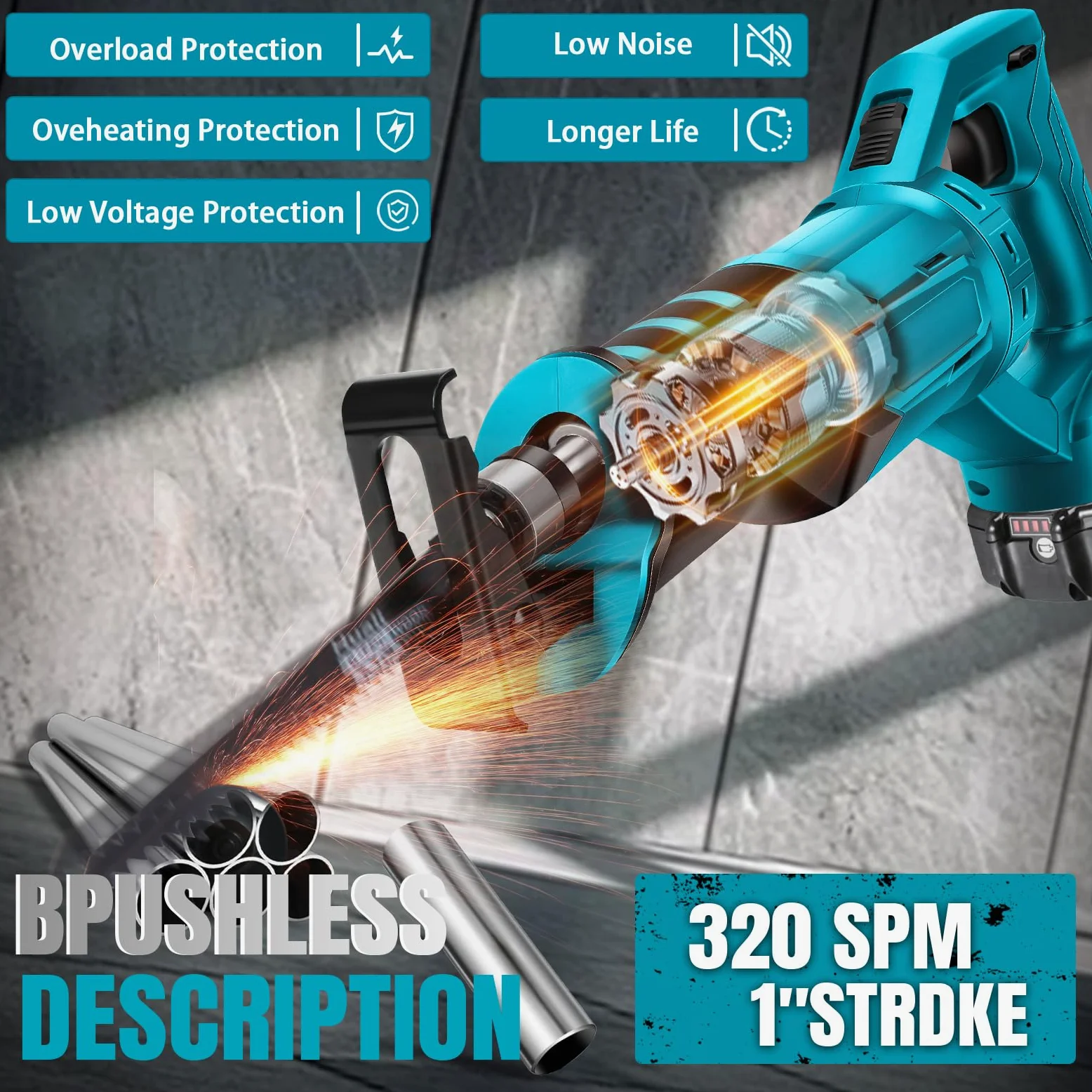 WingFly Sierra Sable Inalámbrica para Makita 18 V Batería, Sierra Alternativa Profesional con 4 Hojas de Sierra, 3000 rpm, Sierra Recíproca Eléctrica con Velocidad Variable