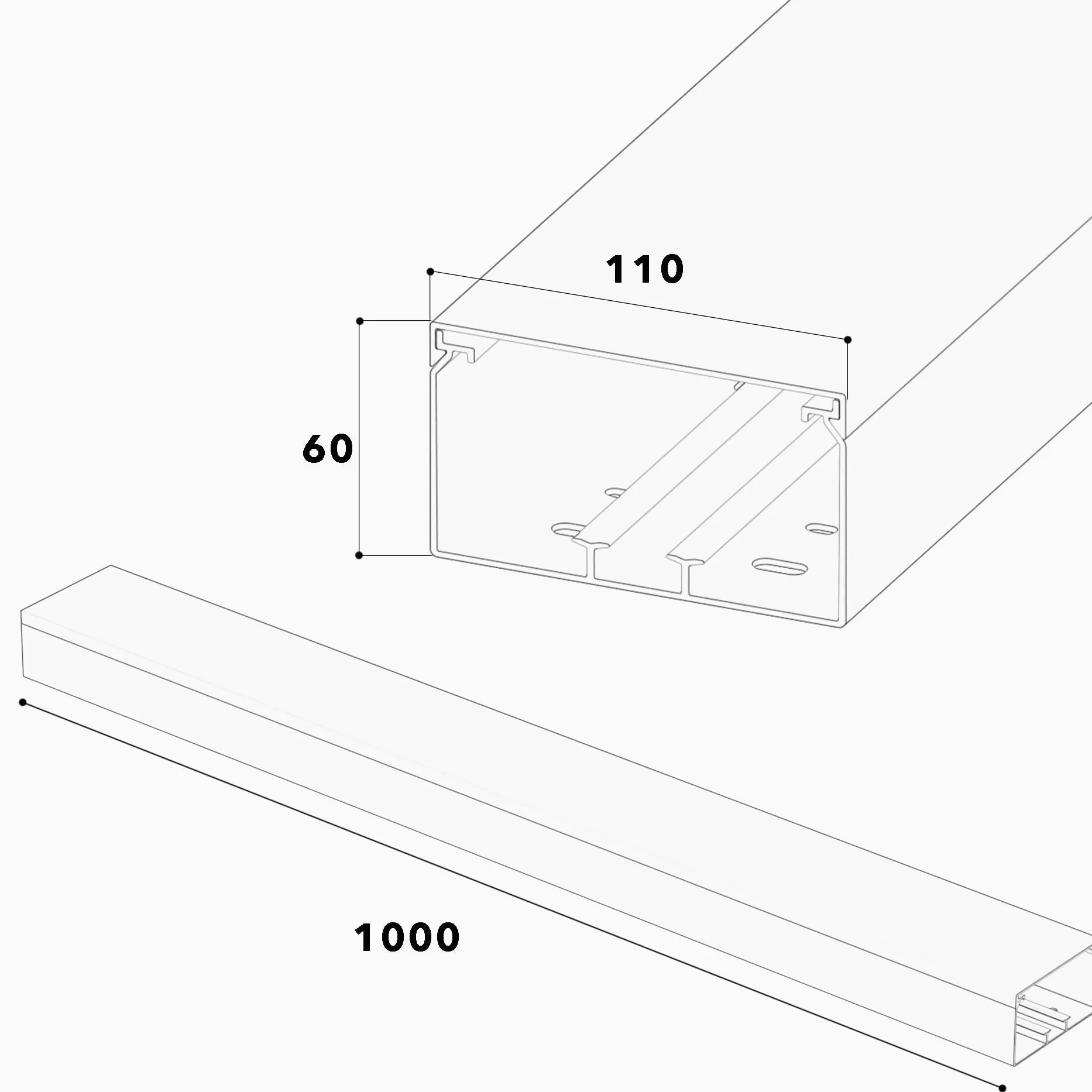 Habengut - Canaleta para Cables (con Orificio de Montaje, 60 x 110 mm, PVC, para Muchos Cables, 1 m), Color Negro
