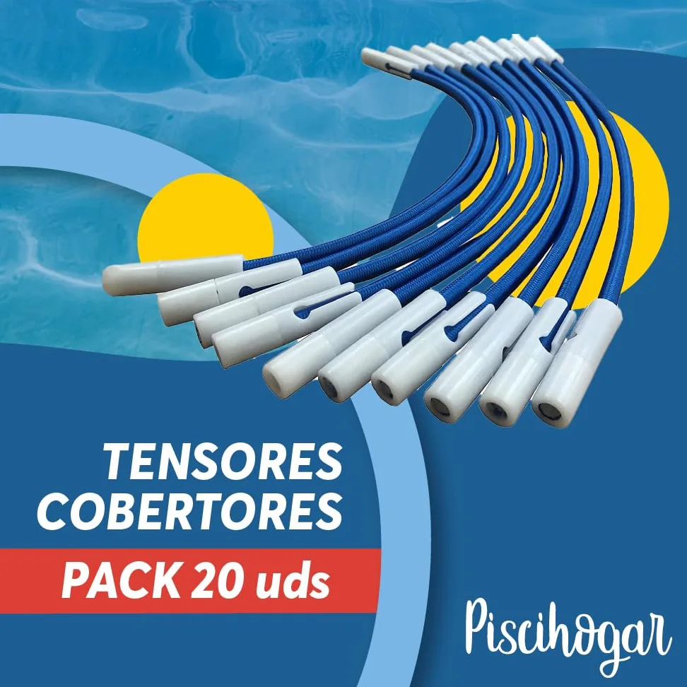 PisciHogar Pack 20 und. Tensores Lona de Piscina. Goma elástica de Gran Resistencia para el cobertor de Invierno. Regulables.