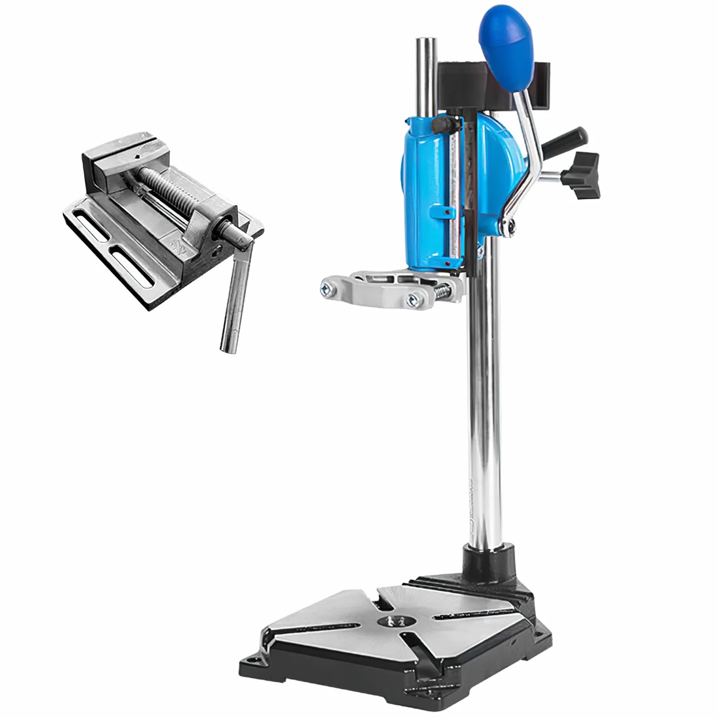 90° Giratorio Soporte Taladro, con Mordazas Planas, Rango de Sujeción: 25-60 mm, Soporte de Base de Hierro Fundido, Profundidad de Perforación 50 mm, para Eeparaciones Profesionales (azul)