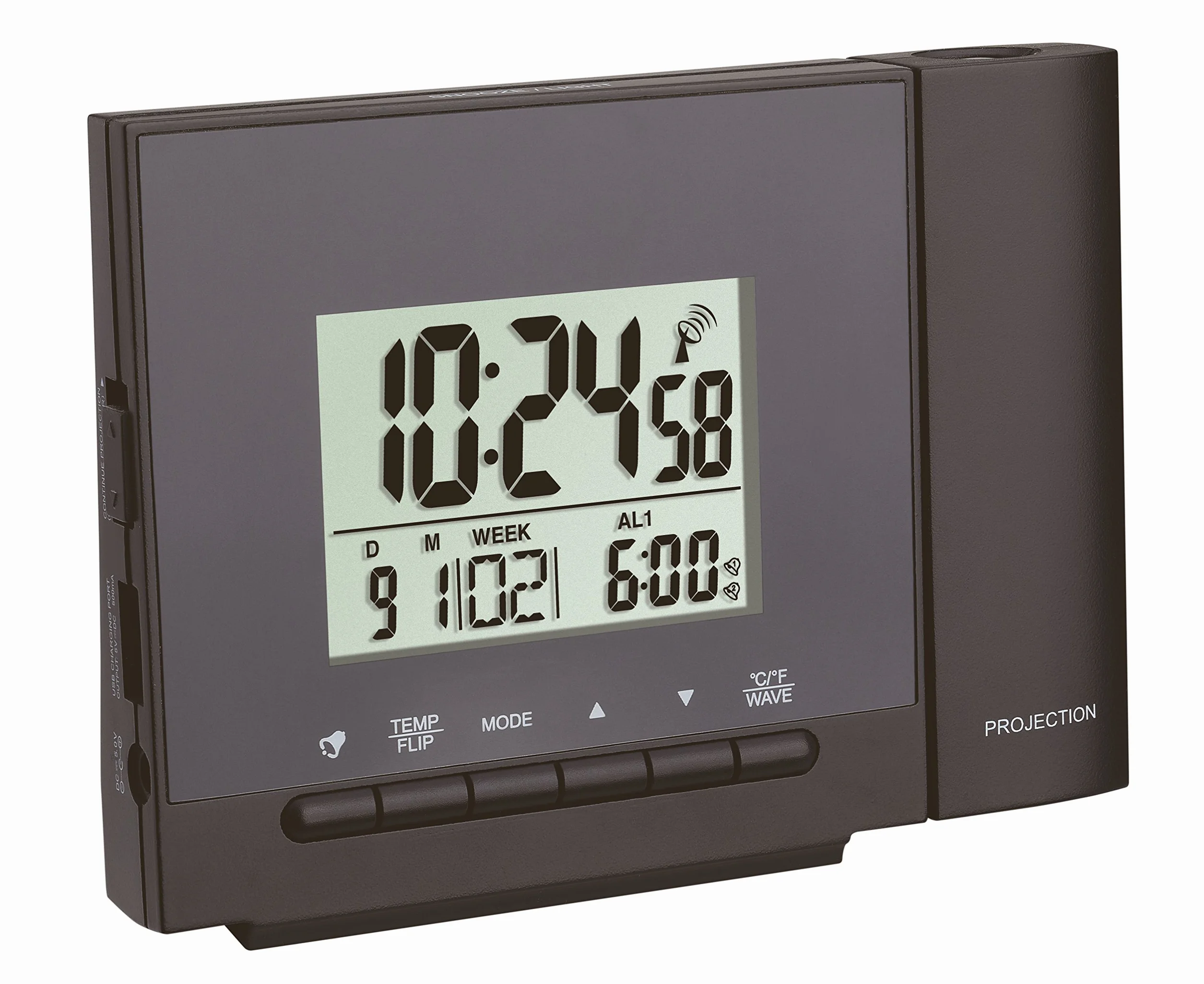 Radio controlada Proyección de Reloj con termómetro TFA 60.5013 (Negro)