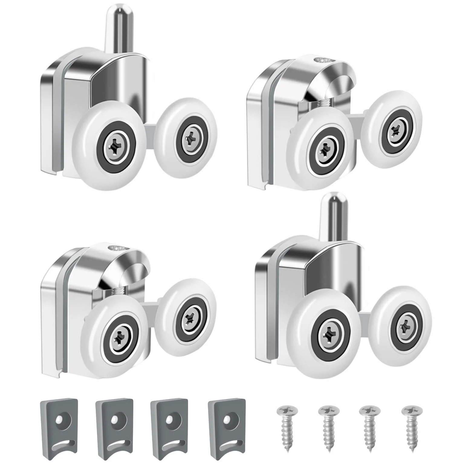 4 Piezas Rodillos de Puerta de Ducha Dobles Diámetro 23 mm,Metal Ruedas para Puerta de Ducha Adapta a Vidrio de 4 a 6 mm