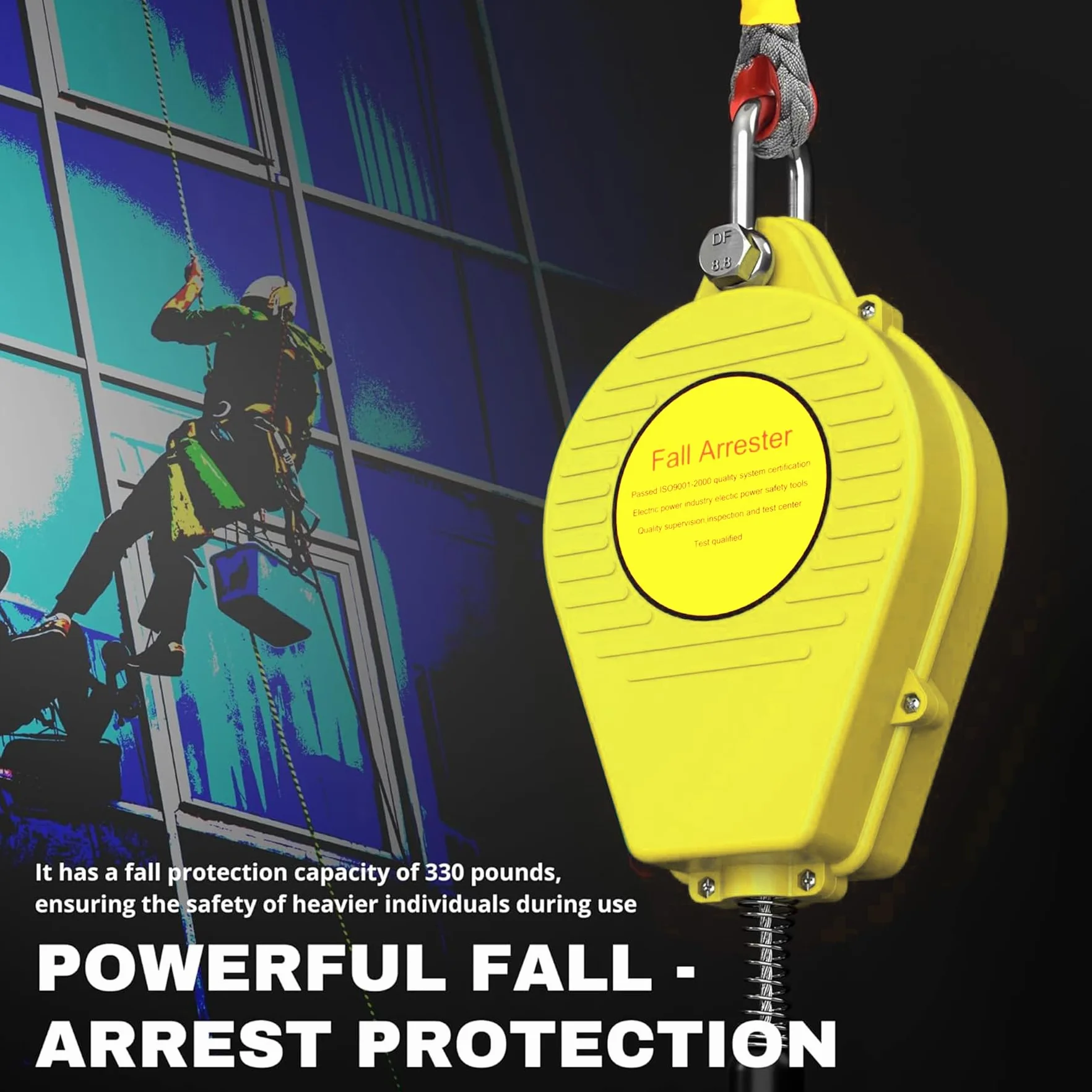 Dispositivo Anticaidas Retráctil, 3-20m Anticaidas Retractil Seguridad Homologado con Gancho Autoblocante, Amarillo Linea de Vida Retractil para Techado y Construcción, Carga:150kg (10m)