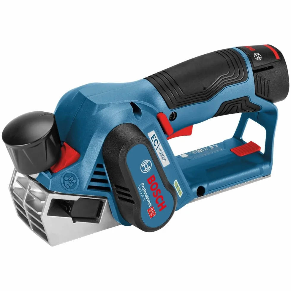 Bosch Professional 12V System cepillo a batería GHO 12V-20 (anchura del cepillo máx.: 56 mm, incl. 2 baterías 3.0Ah, cargador, 2 cuchillas de cepillado, L-BOXX)