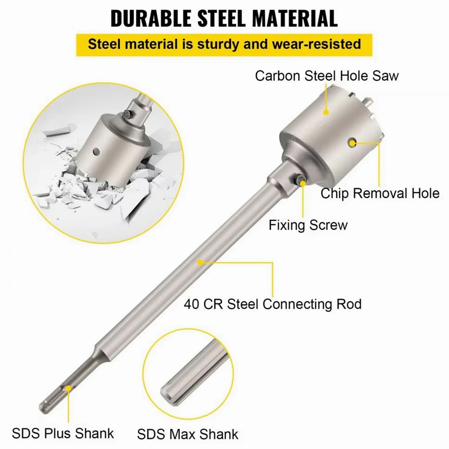 Kit De Sierra Perforadora para Hormigón 4 En 1, 8/9 Uds., 30-100/40-125mm, Broca para Cemento, Juego De Herramientas para Abridor De Agujeros para Pared