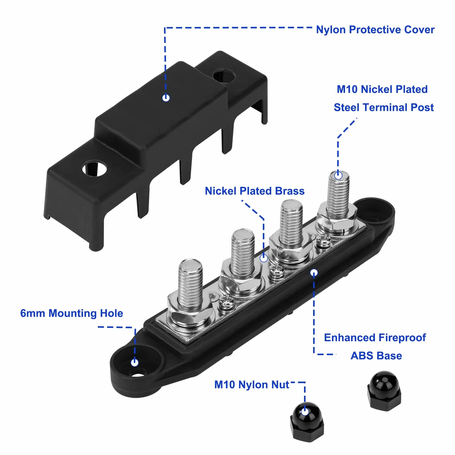 QIMEI-SHOP Bloques de Distribución de Energía 12V-48V Caja de Distribución de Barra Colectora 250A BusBar con 4 Pernos de Terminal M10 para Automóvile Barco Rojo Negro 2 Piezas