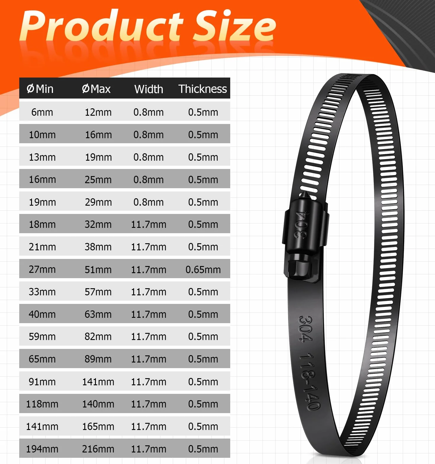 Abrazaderas para manguera 118-140mm, 4 piezas, acero inoxidable, para piscina y ventilación