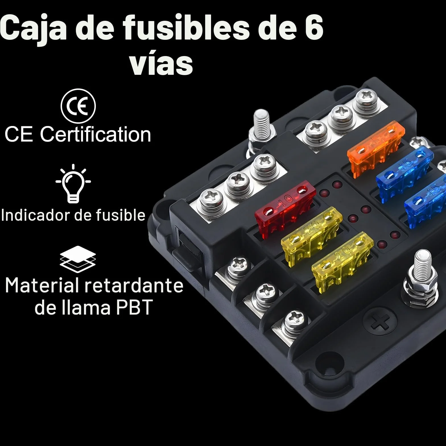 KAOLALI Caja de Fusibles 6 Vias, Porta Fusibles con Cuchilla Negativa, LED, 12V para Coche Barco Marino