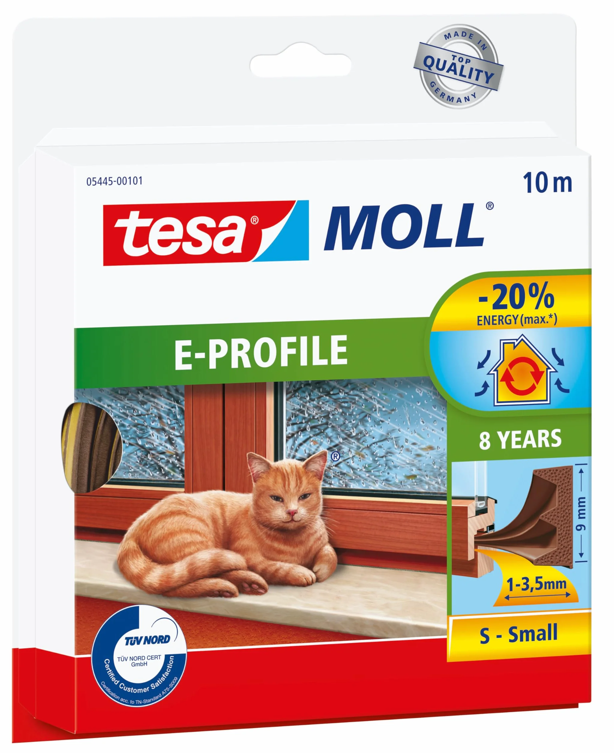 tesa INSULATION S cinta aislante - Junta de goma autoadhesiva para el aislamiento de huecos en ventanas y puertas - Marrón - 10 m x 9 mm x 4 mm