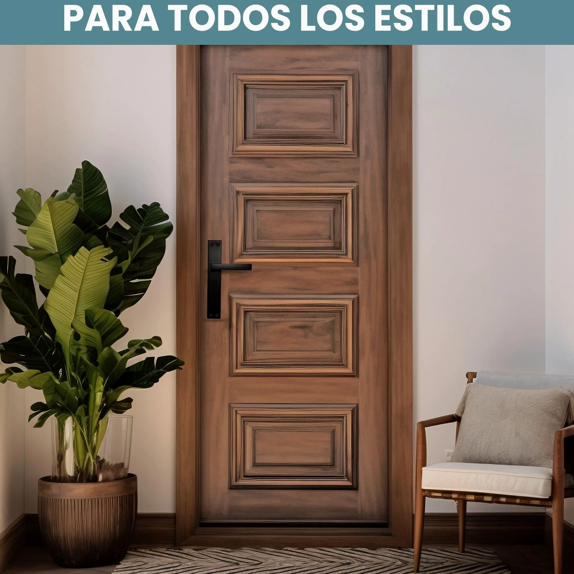 AZERODESIGN-Manetas Puertas Interior Casa-Manillas Puertas Interior Placa Cuadrada-4,5x24,5 cm-Largo Manija de 12 cm-Color Negro Mate-Manivelas Puertas Interior-Material Aluminio