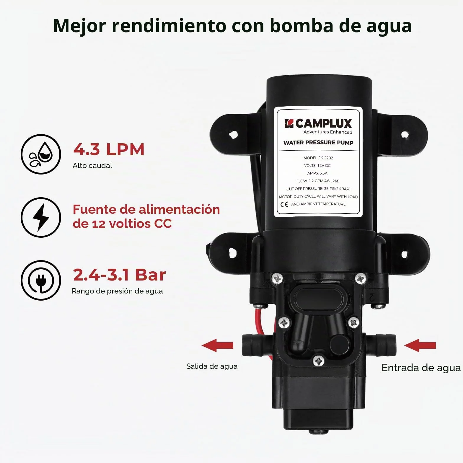 Camplux AY132P43 5L Calentador de Agua de Gas sin Tanque, Bomba de Agua 4.3L para Viaje RV Campamento