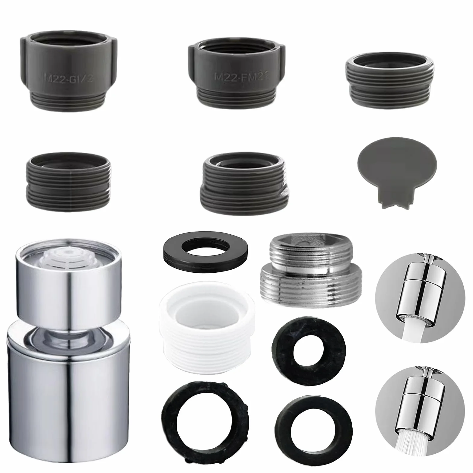 Aireador Grifo Cocina 6 Piezas, Adaptador 18mm a 22mm, Electrodeposición Cobre, Giratorio Universal