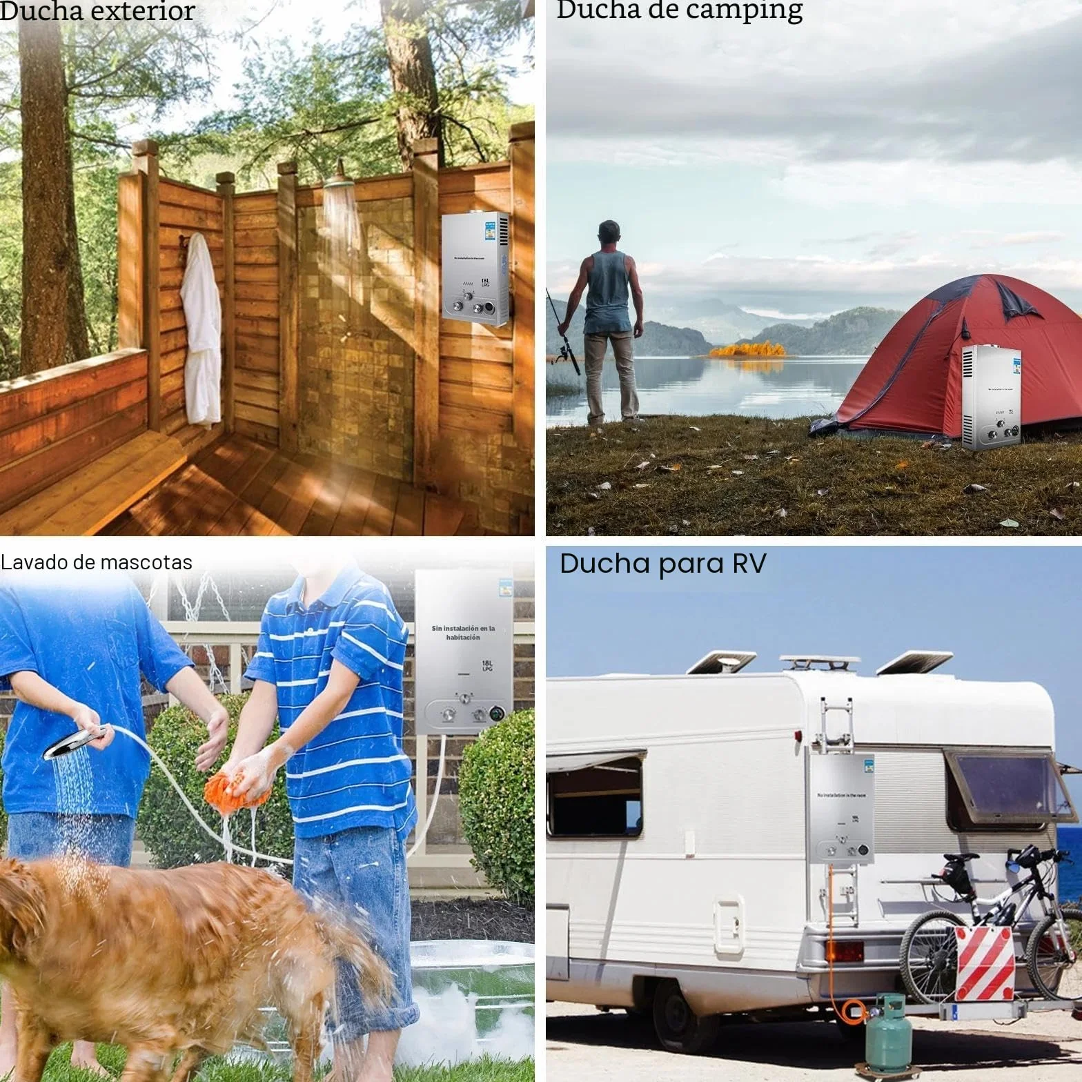 Calentador de agua a gas propano GPL 6L 16kw, modo invierno-verano, instantáneo sin depósito, kit ducha para camping RV casa