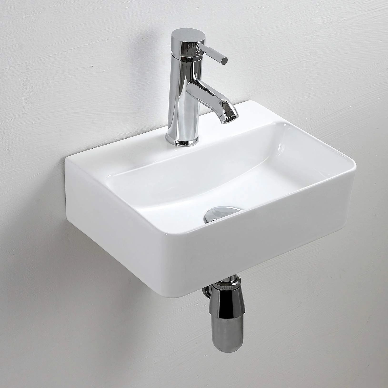 Fregadero compacto de cerámica blanca rectangular, lavabo de baño pequeño montado en la pared, 365 x 250 x 105 mm (estilo 1)