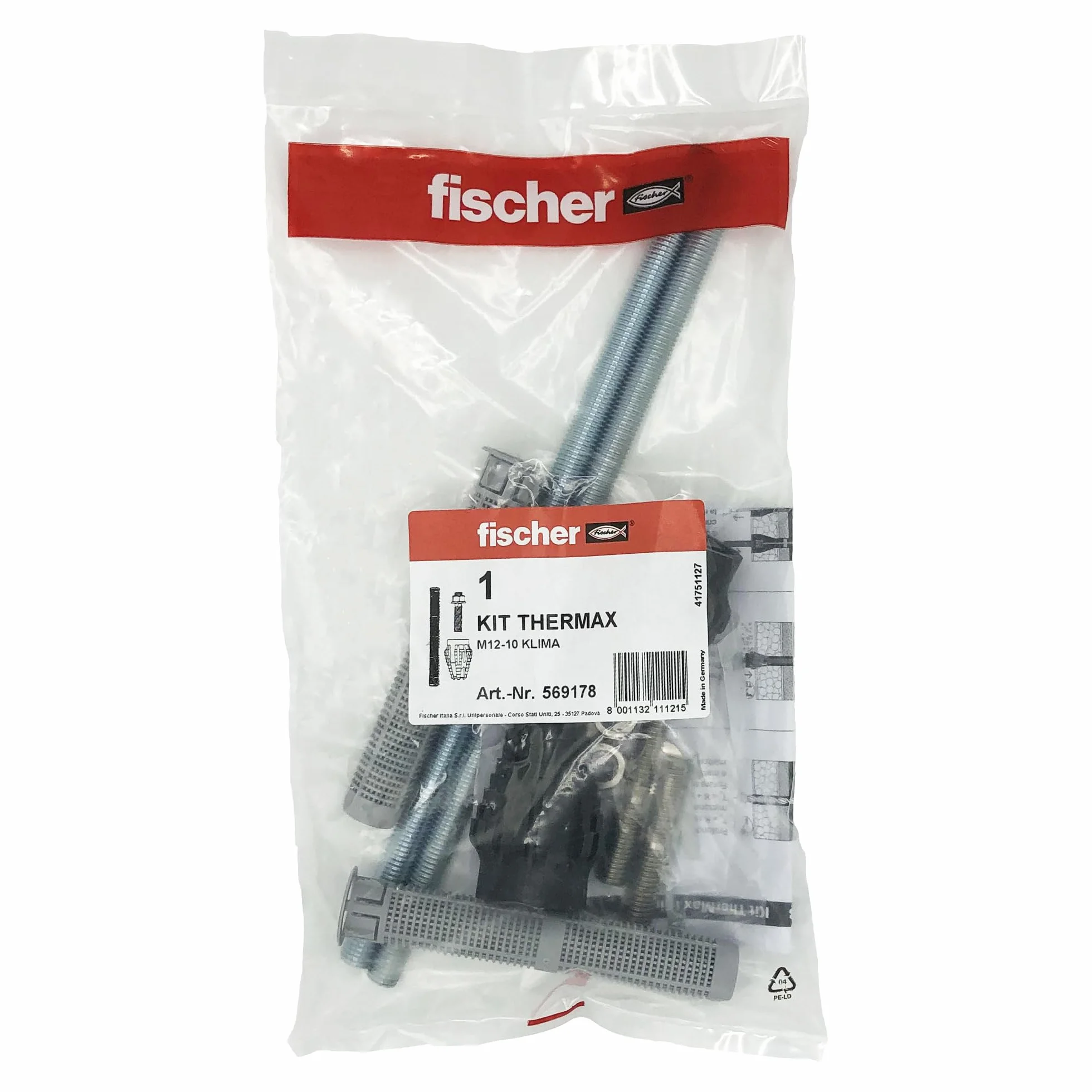 Fischer Thermax M12 M10 Klima, Kit de 2 tacos para fijación de climatizador en capa aislante, incluye barras de conexión M10 inoxidable, 569178