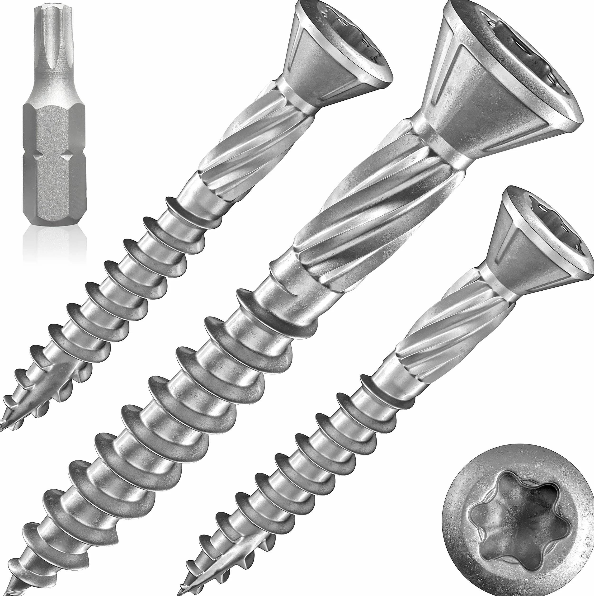 Tornillos para terraza Muesca de corte Torx | C1-5,0x40mm - 200 piezas | Tornillos para tarimas de acero inoxidable de primera calidad con recubrimiento deslizante, tornillo tarima madera