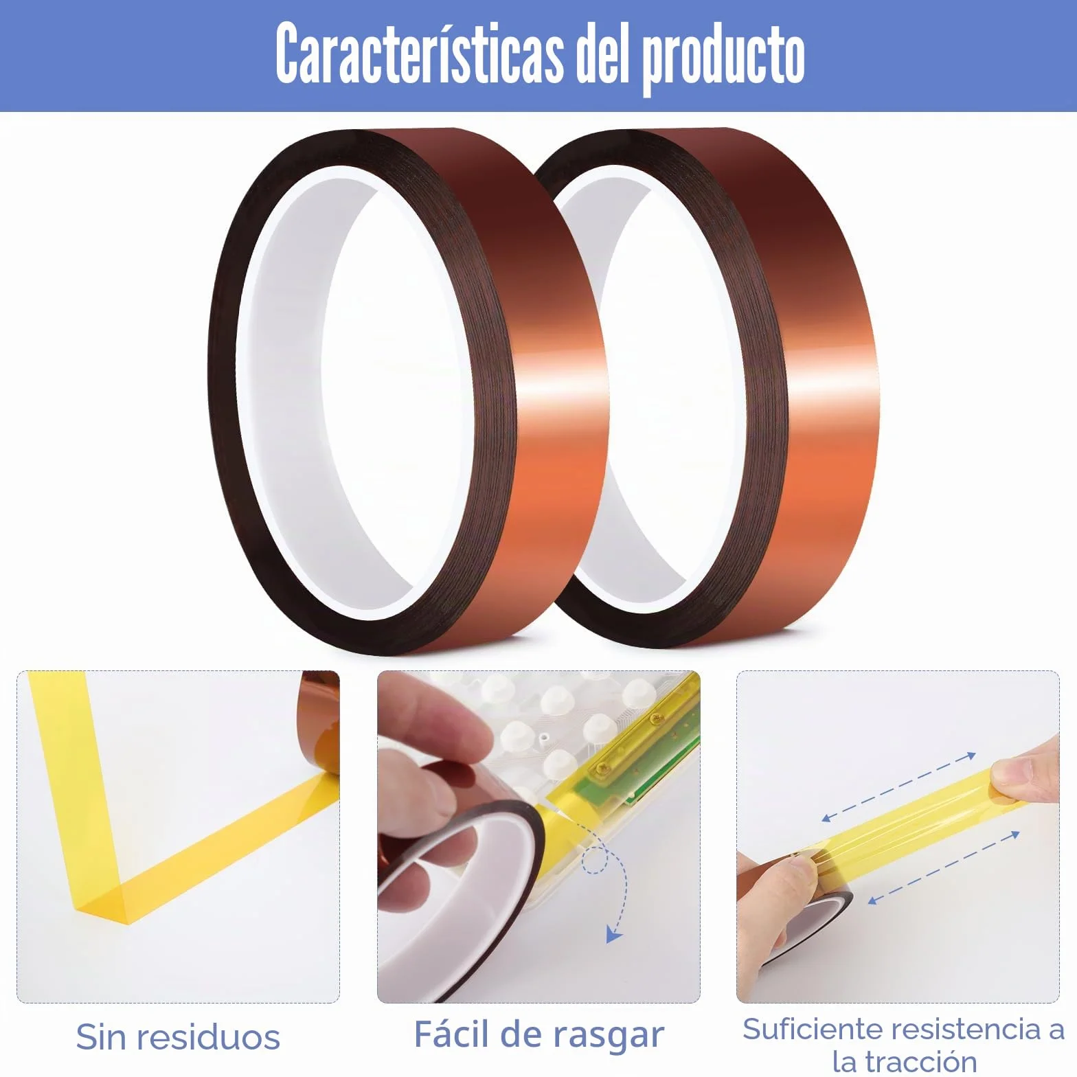 2 rollos de cinta adhesiva Kapton, 20 mm x 25 m, resistente al calor, cinta aislante de alta temperatura, cinta térmica para placas de circuito impreso electrónicas por sublimación