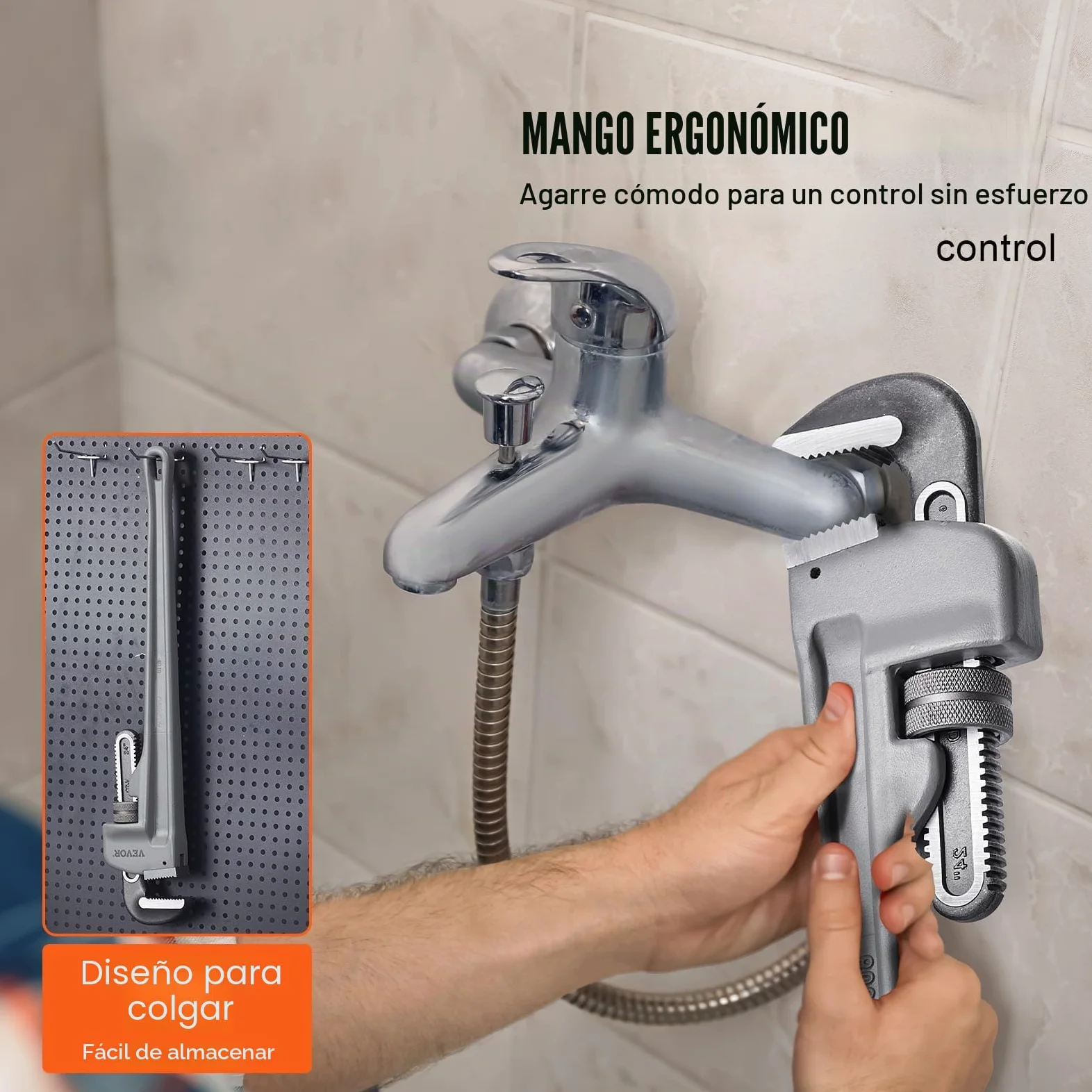 VEVOR Llave para Tubo Recto de Aluminio 61 cm Llave para Plomería Ajustable Mandíbula de Alta Resistencia Mango Ergonómico Fácil de Transportar para Tuberías de Agua Reparaciones de Automóviles