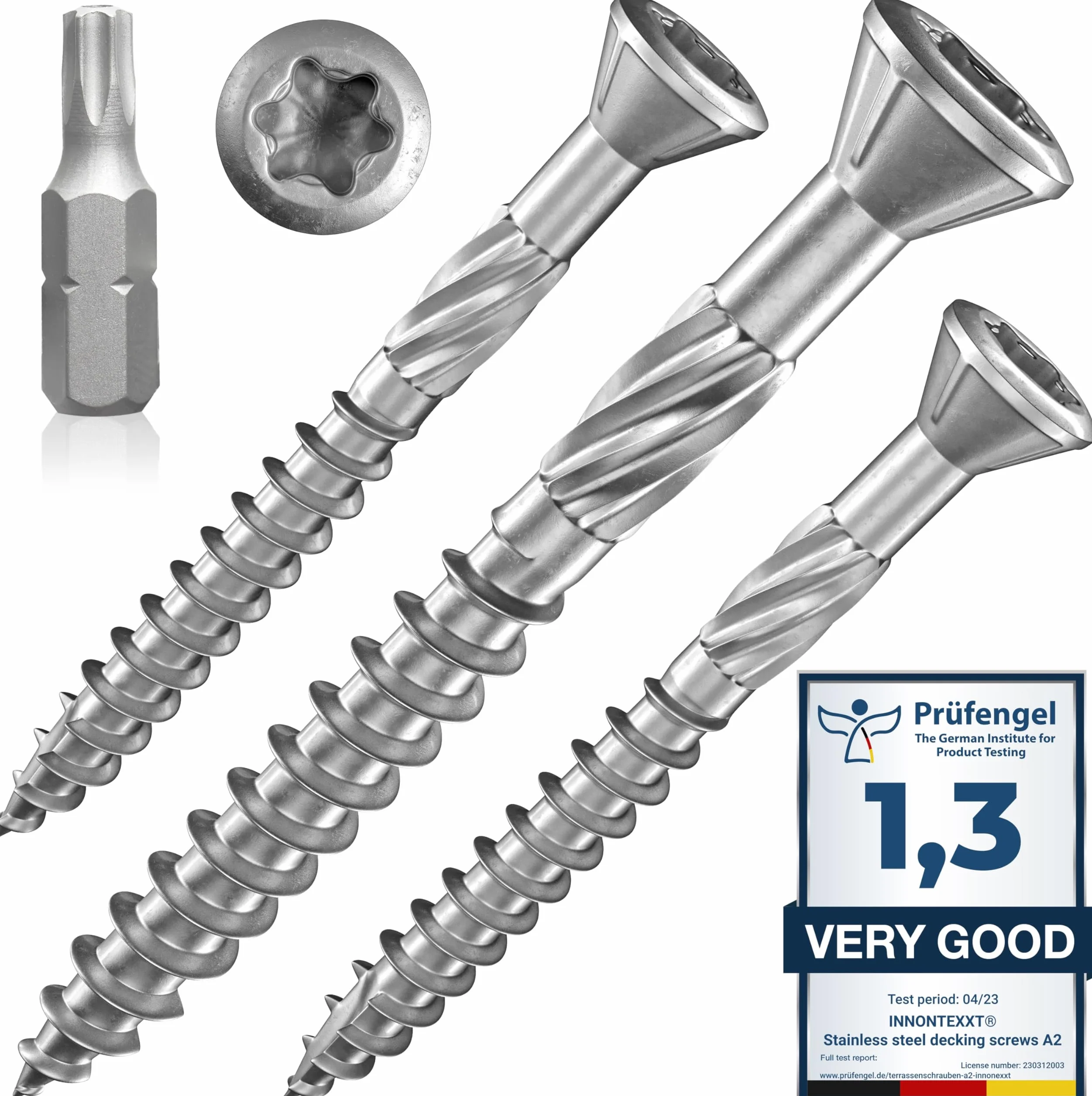 Tornillos para terraza Muesca de corte Torx | C1-5,0x60mm - 200 piezas | Tornillos para tarimas de acero inoxidable de primera calidad con recubrimiento deslizante, tornillo tarima madera