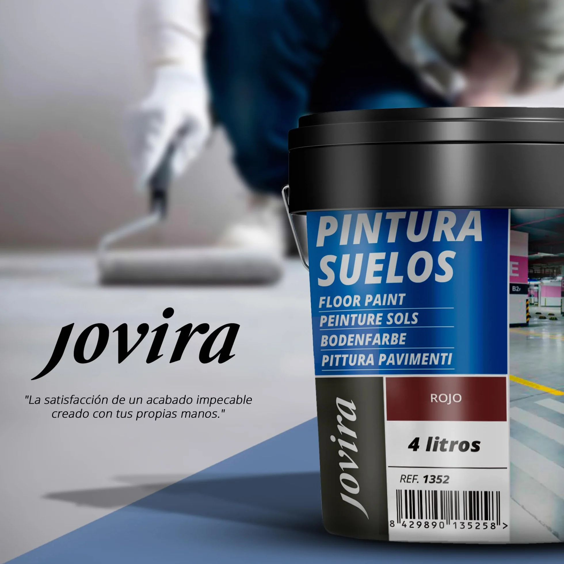 JOVIRA PINTURAS Pintura Suelos, Garajes y Pavimentos Deportivos en general, acabado Mate. Protege y decora las superficies de hormigón, cemento y asfalto. (4 Litros, Rojo) A-17