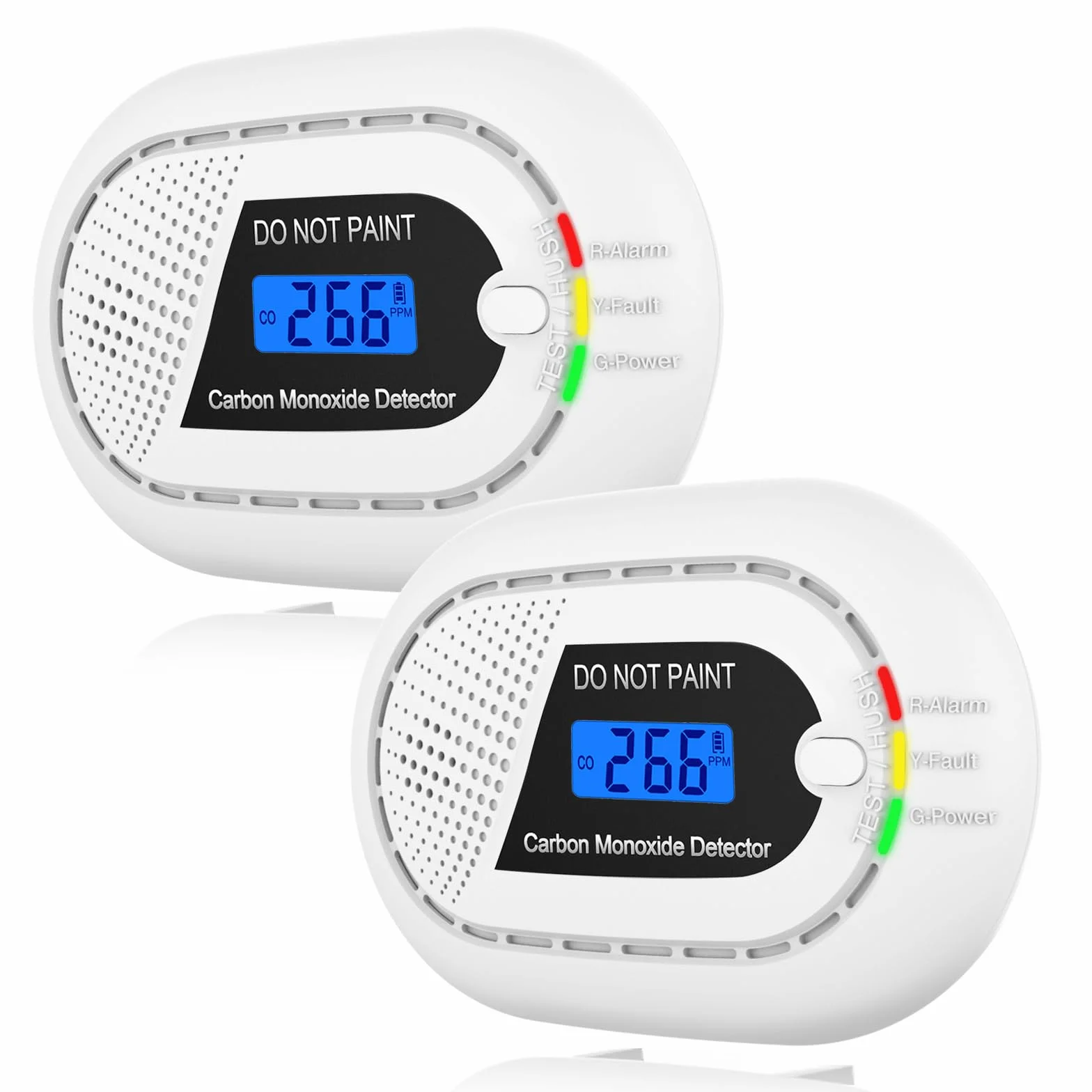 Safeliveo Detector Monoxido de Carbono con Pantalla Digital LCD, EN 50291, 10 Años de Vida Útil del Sensor, Alarma de Batería Baja, 2 Pieza Negro（No se Puede Utilizar con la estación Base）